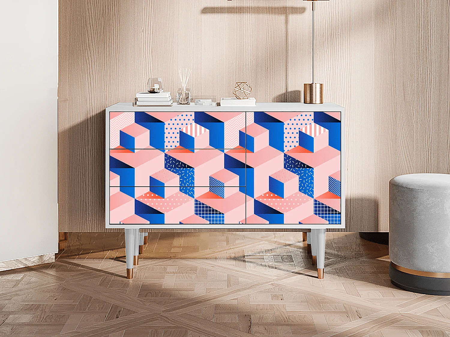 Credenza - 115х84х41 cm - S3 - Pinky Squares, Bianco