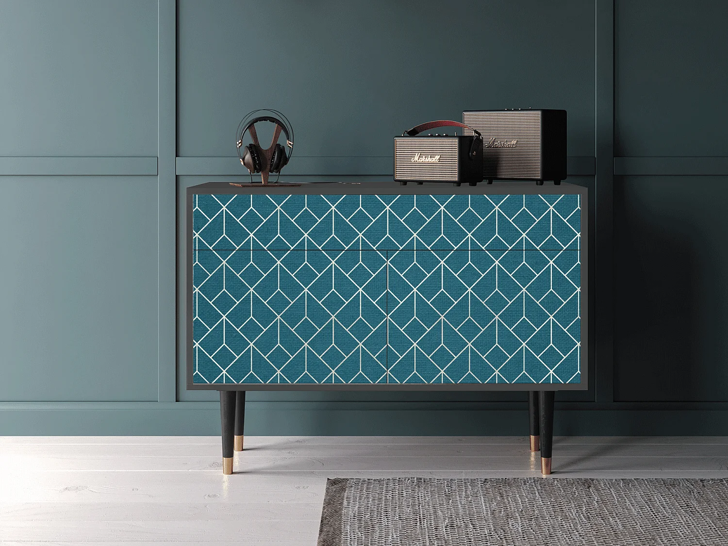 Buffet - 115x85x48 cm - BS4 - Turquoise Geometry, Anthracite