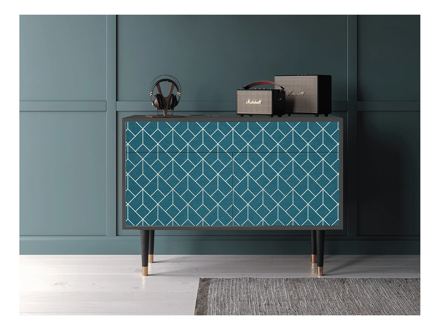 Buffet - 115x85x48 cm - BS4 - Turquoise Geometry, Anthracite