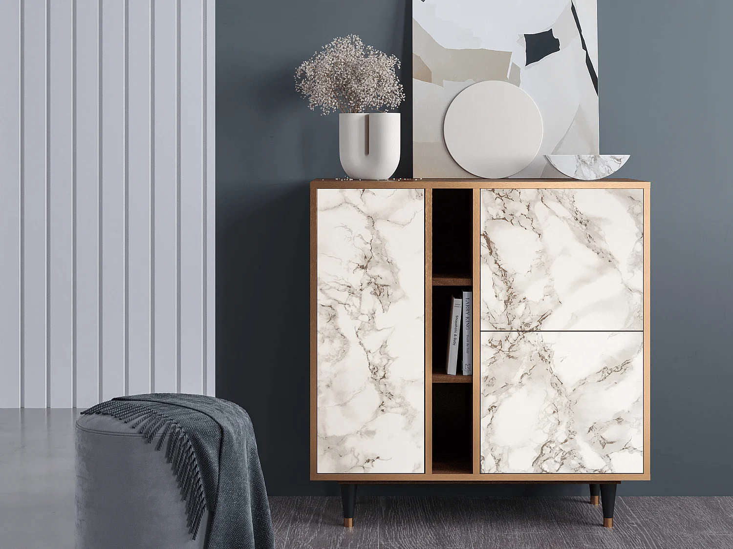 Dressoir - 94х96х41 cm - BS5 - Milk Marble, Walnoot