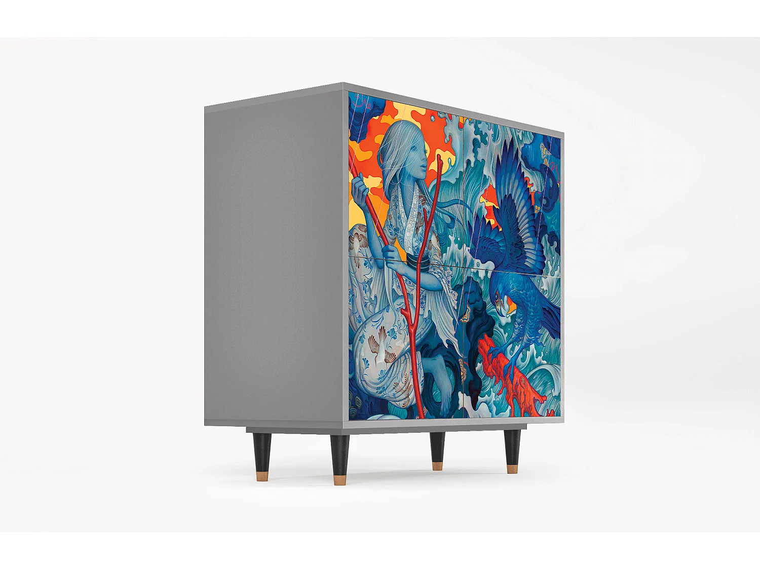 Dressoir - 94x96x48 cm - BS3 - The Girl - James Jean, Grijs