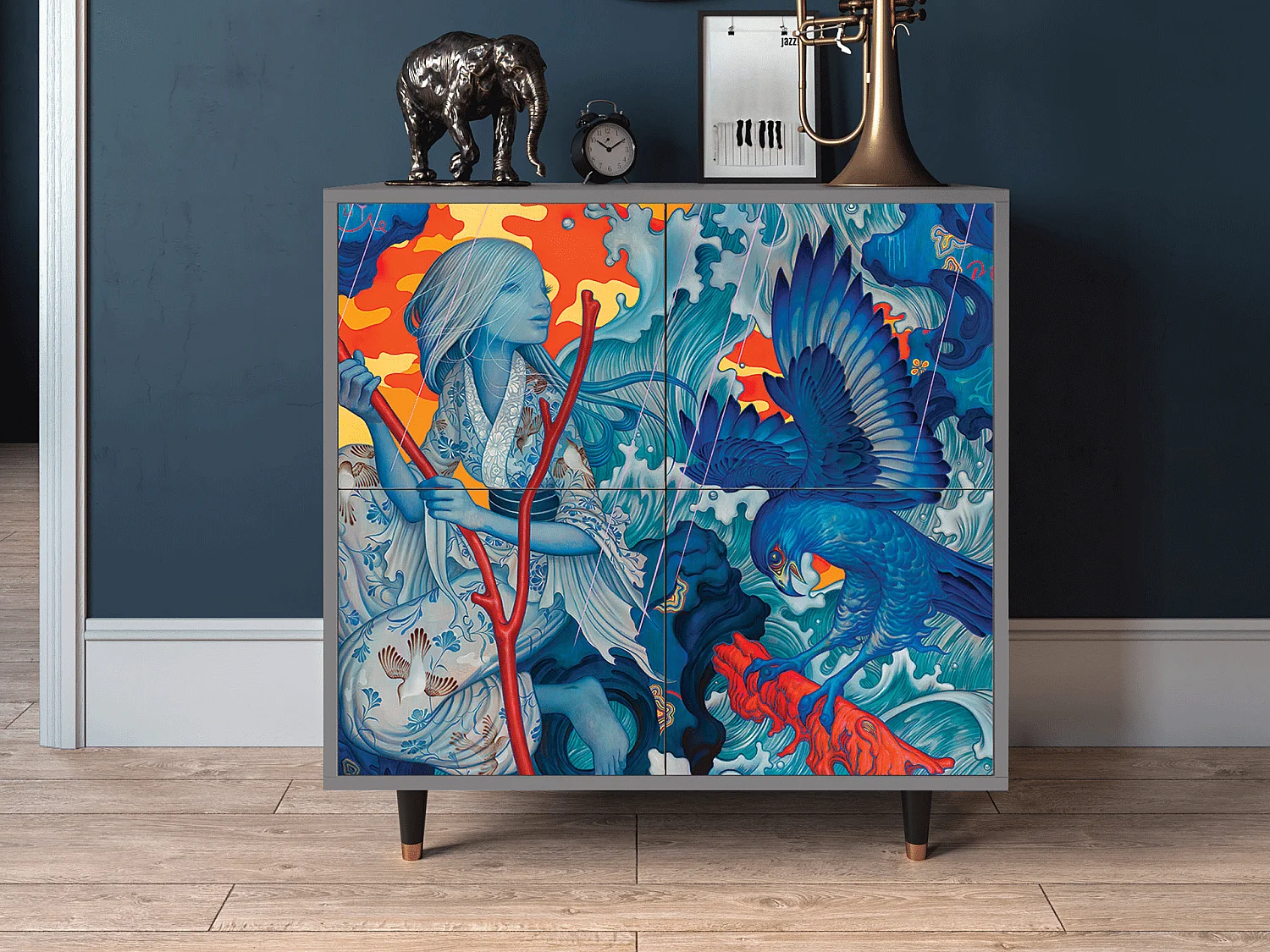 Sideboard - 94x96x48 cm - BS3 - The Girl - James Jean, Grau
