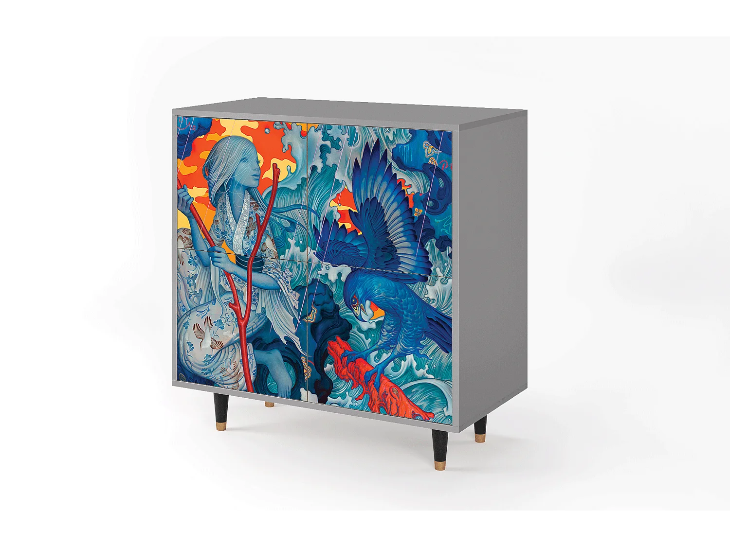 Sideboard - 94x96x48 cm - BS3 - The Girl - James Jean, Grau