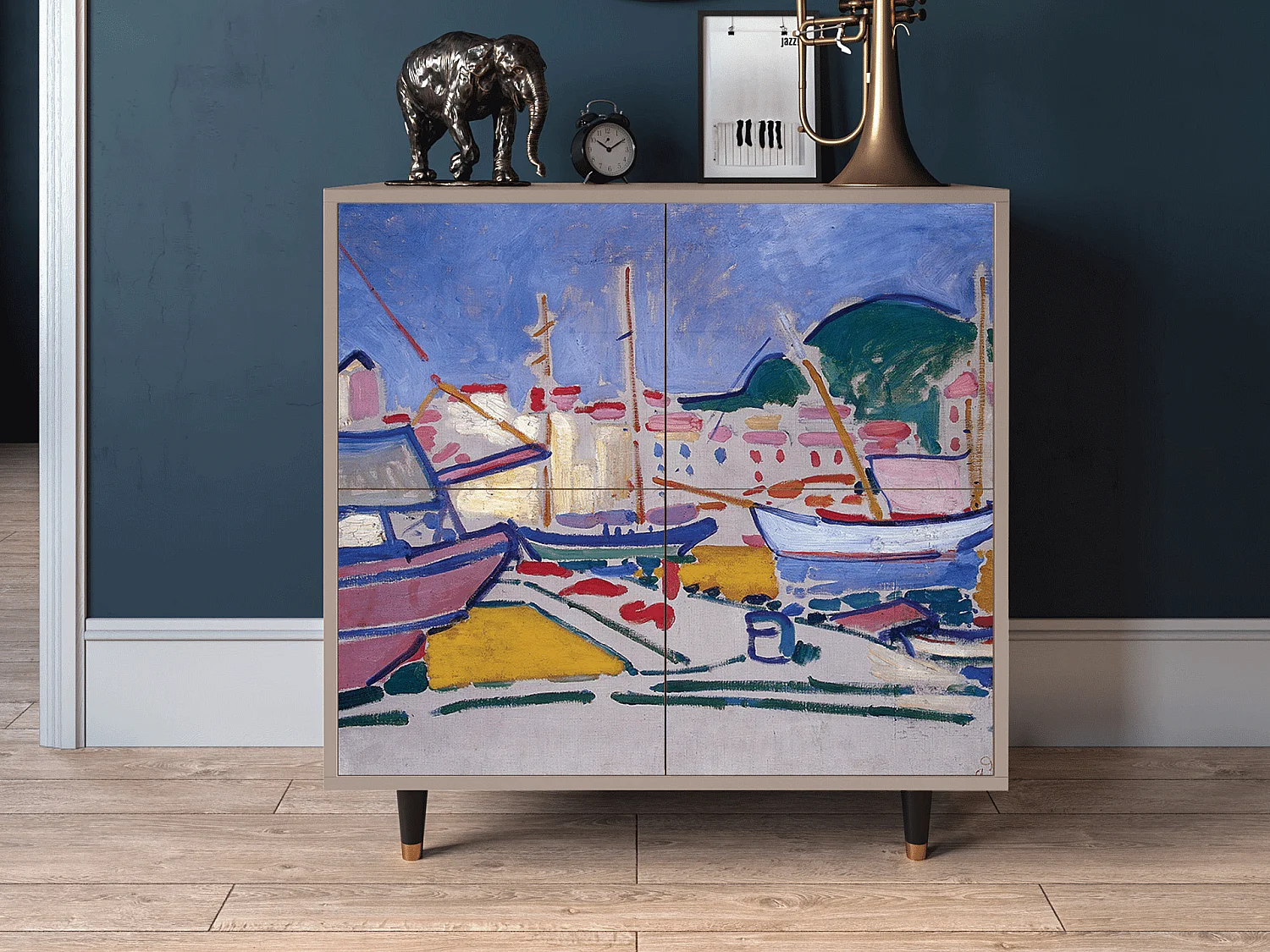 Kredens - 94x96x48 cm - BS3 - The Port of Collioure , Latte
