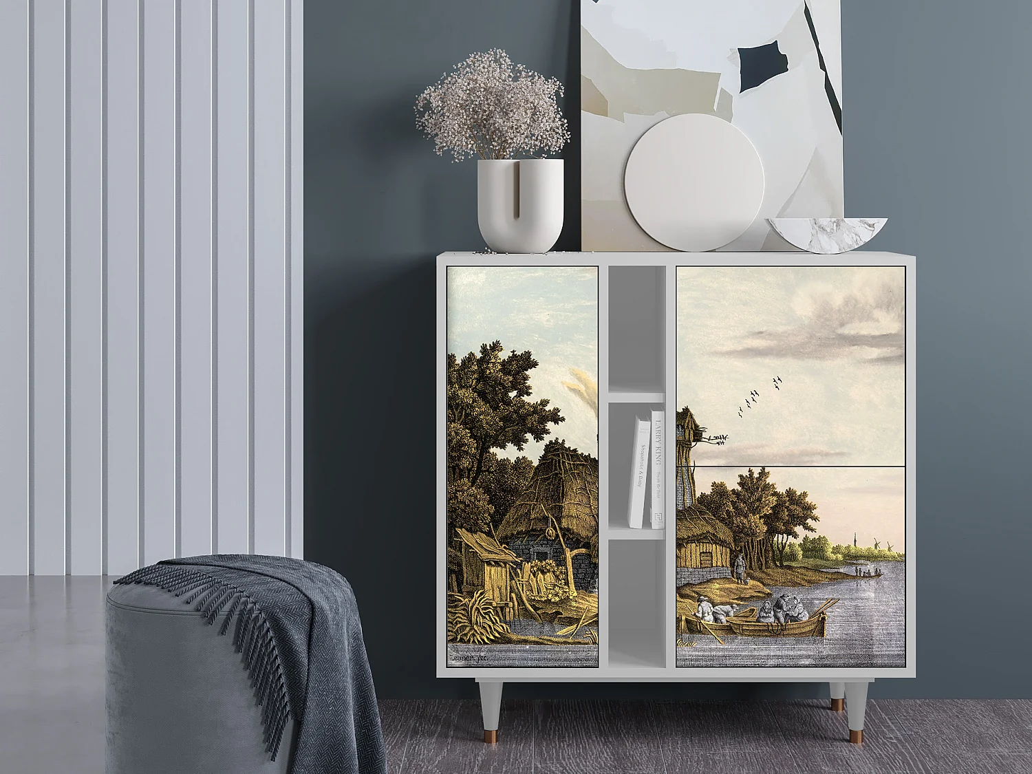 Kredens - 94х96х41 cm - BS5 - Mill along a River, Biały