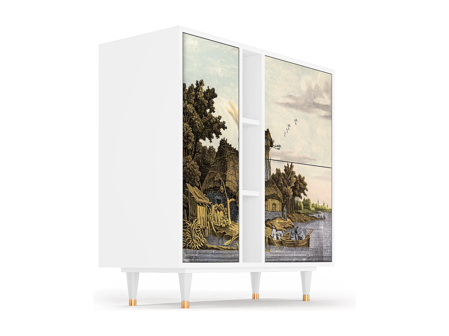 Kredens - 94х96х41 cm - BS5 - Mill along a River, Biały