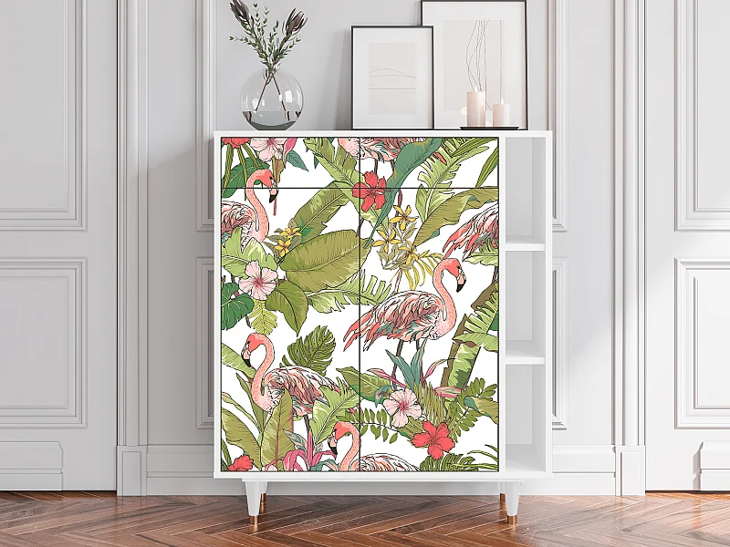 Kredens - 96х110х41 cm - BS6 - Sweet Flamingo, Biały