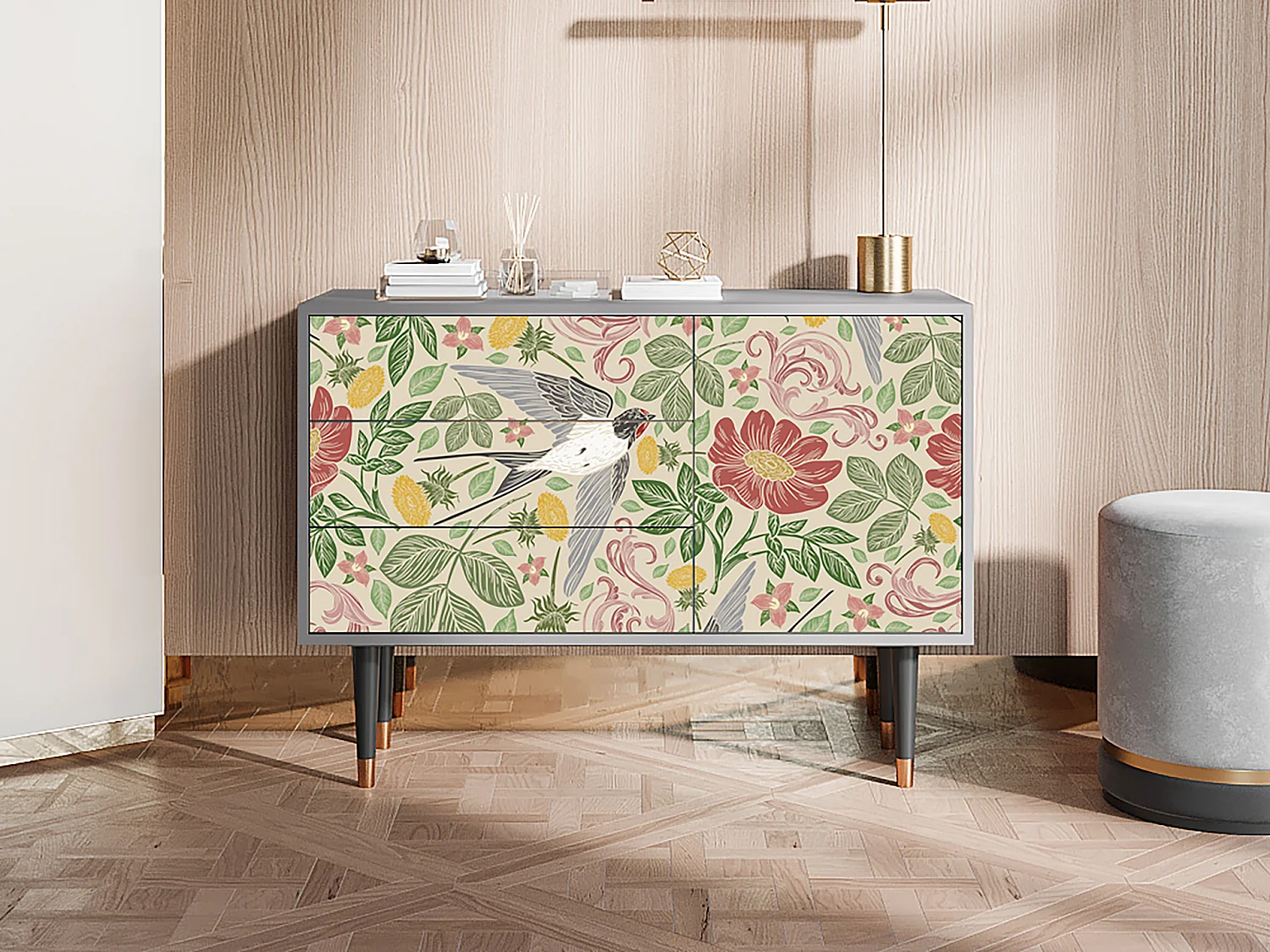 Kredens - 115х84х41 cm - S3 - Spring Swallow, Szary