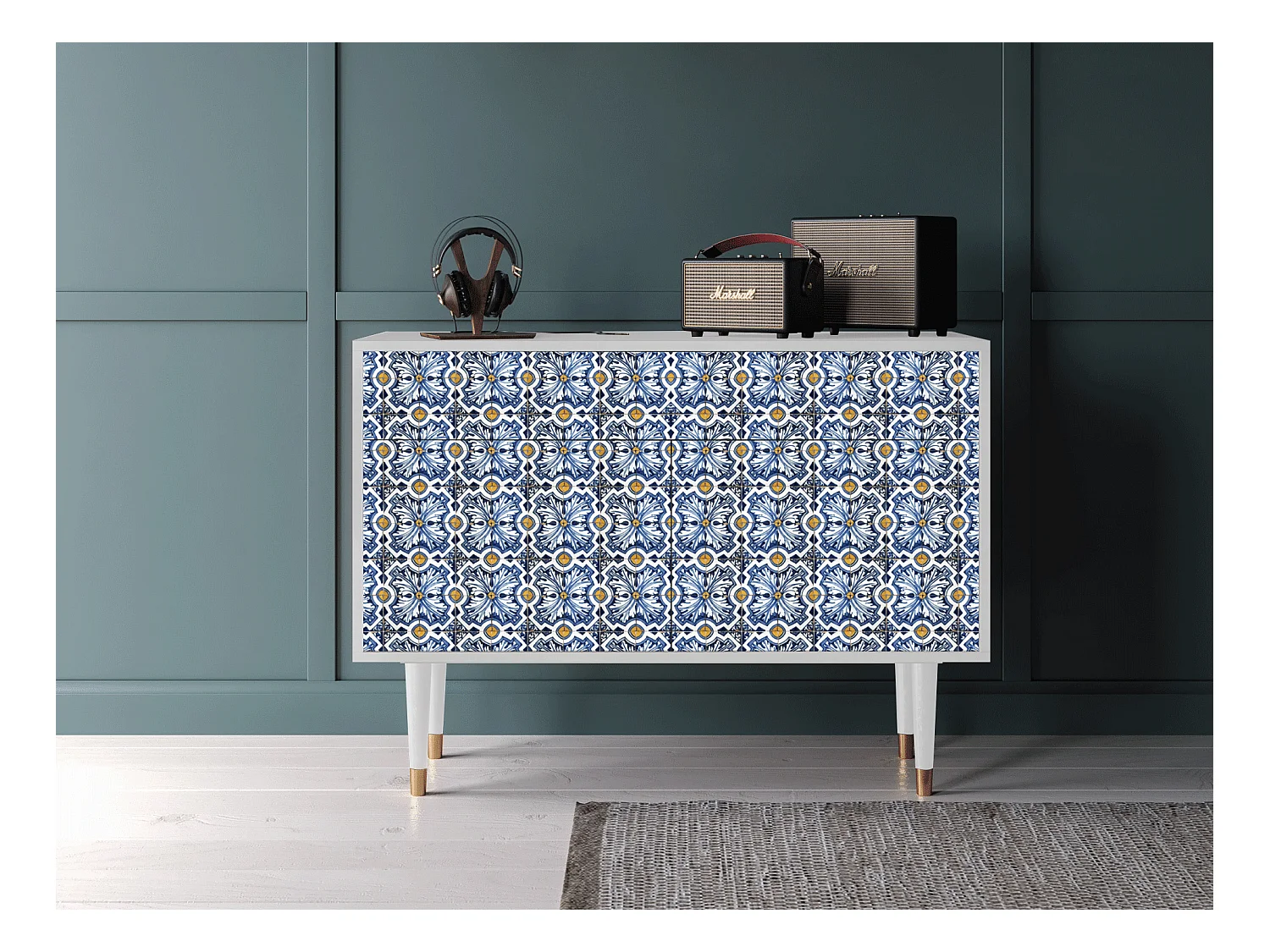 Sideboard - 115x85x48 cm - BS4 - Lovely Cornflowers, Weiß