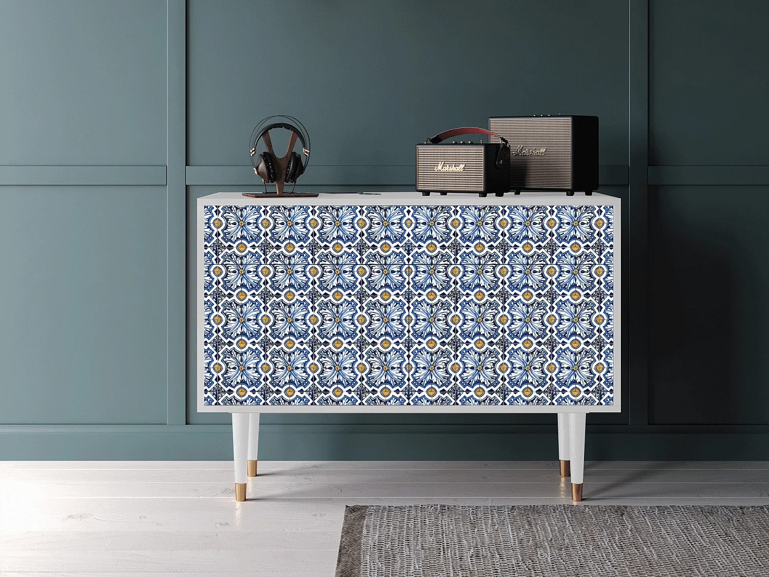 Kredens - 115x85x48 cm - BS4 - Lovely Cornflowers, Biały