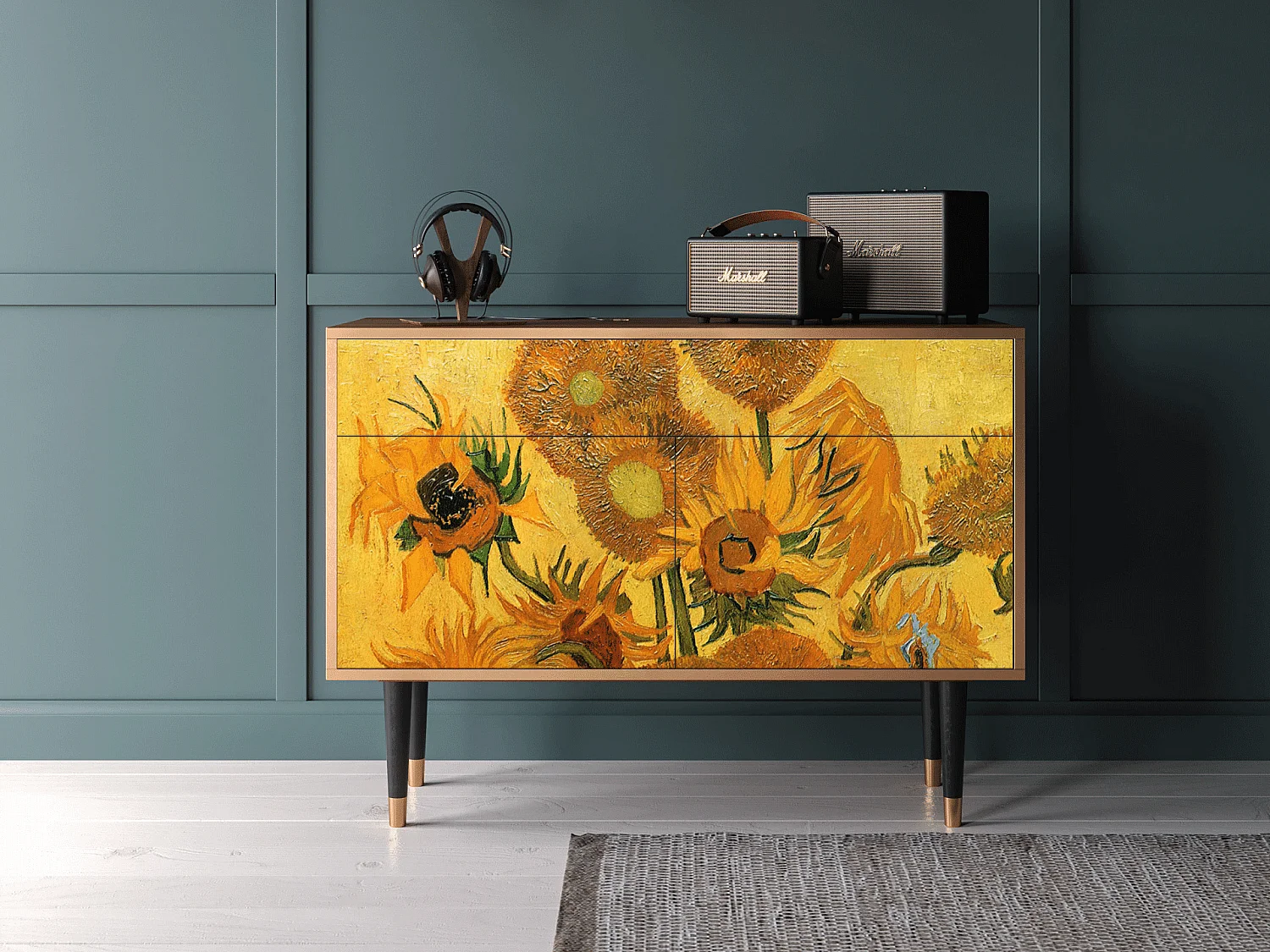 Credenza - 115x85x48 cm - BS4 - Sunflowers, Noce