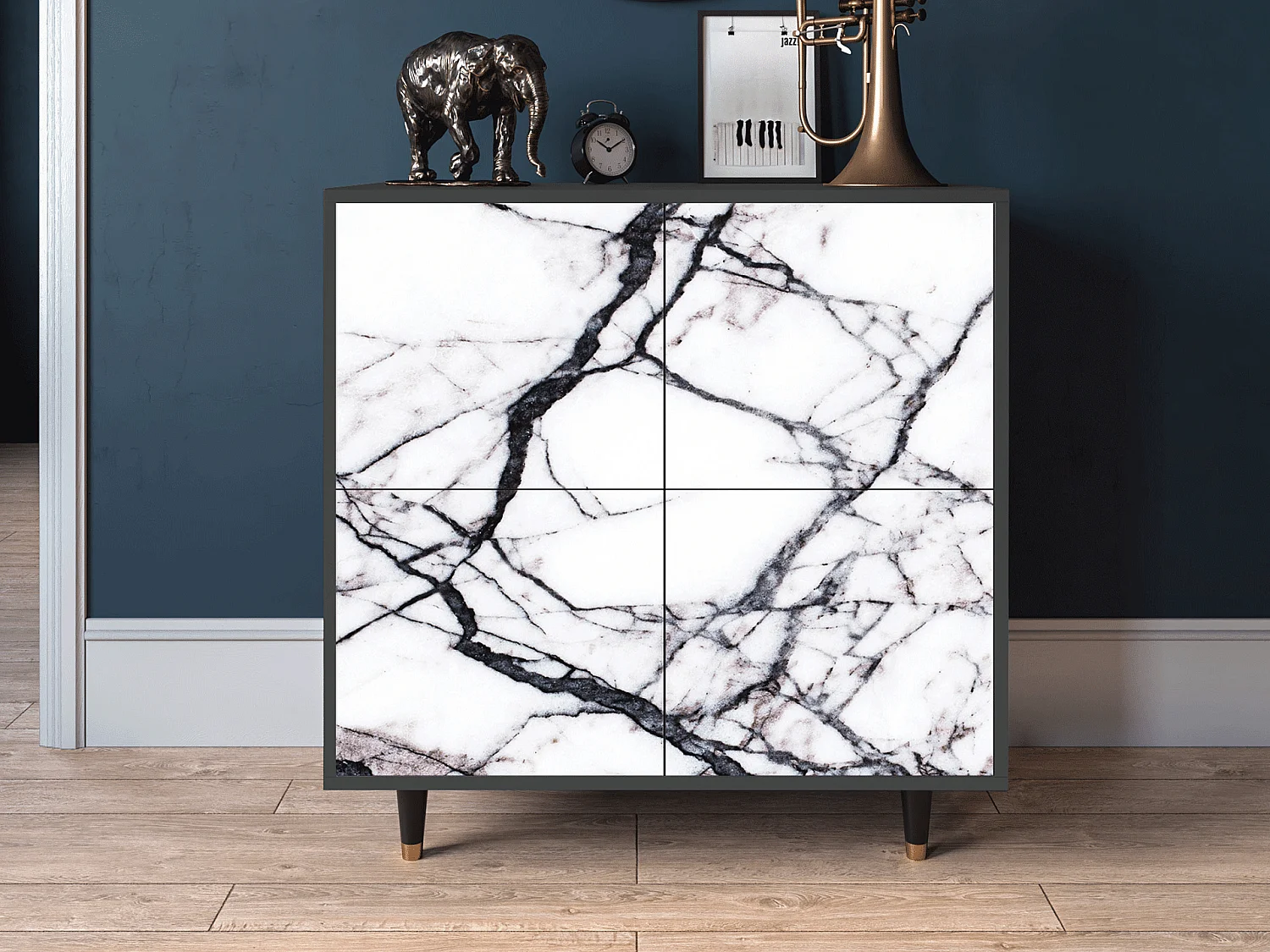 Dressoir - 94x96x48 cm - BS3 - Raven Marble, Antraciet