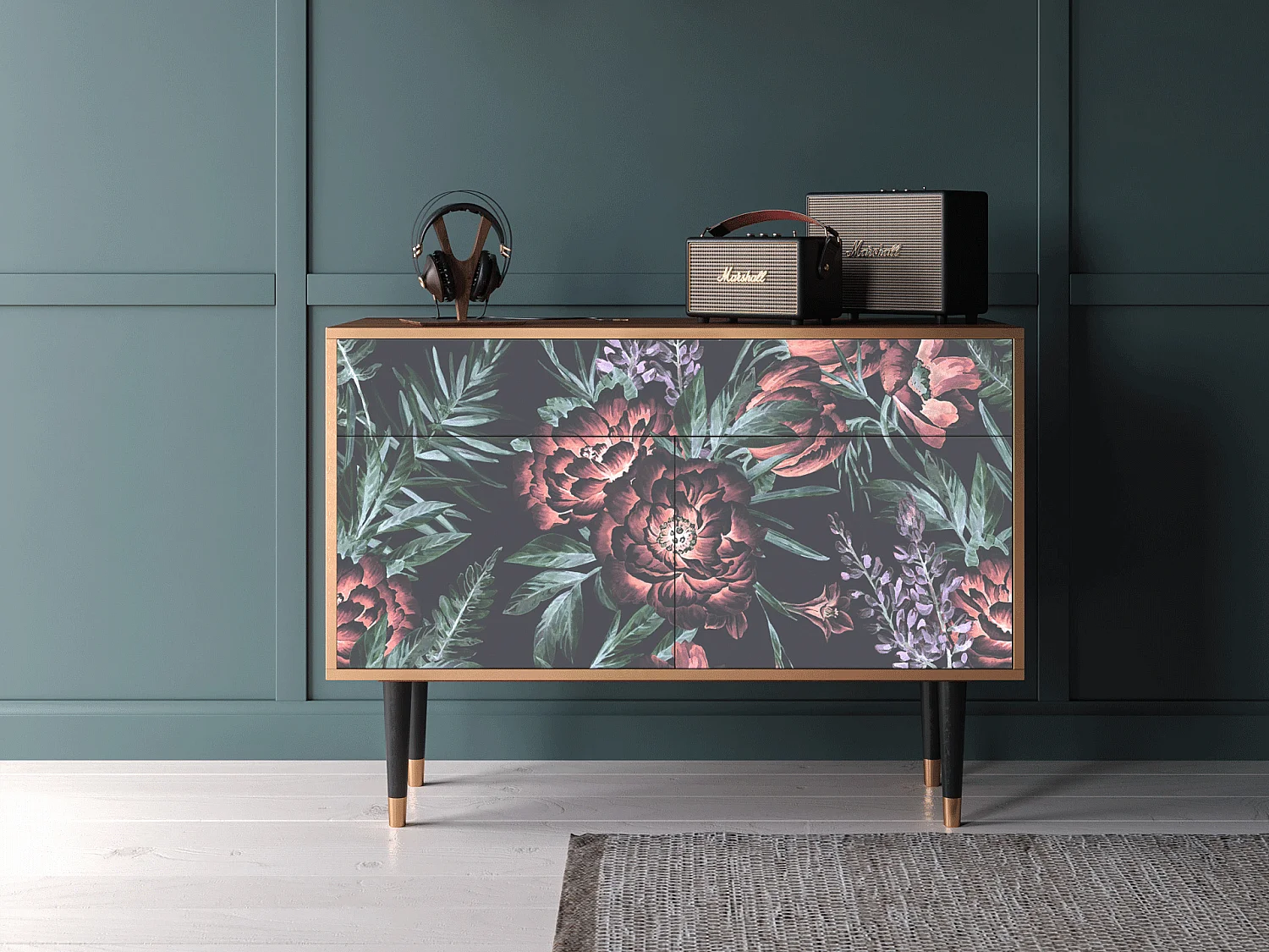 Kredens - 115x85x48 cm - BS4 - Dark Peonies, Orzech