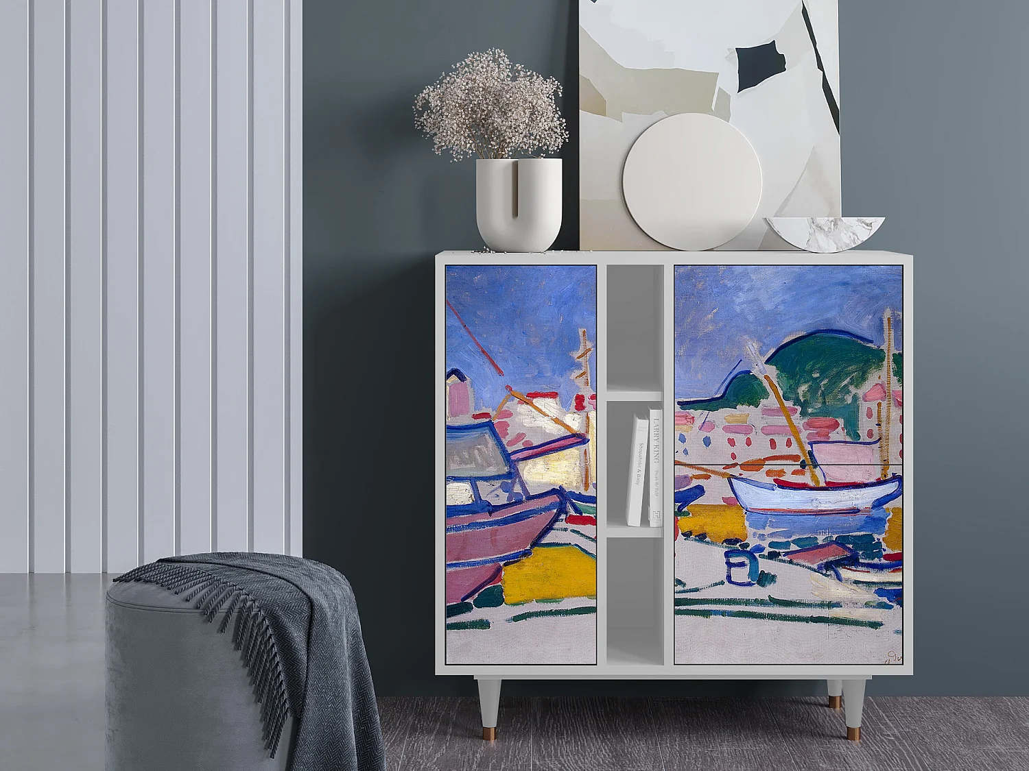 Kredens - 94х96х41 cm - BS5 - The Port of Collioure , Biały