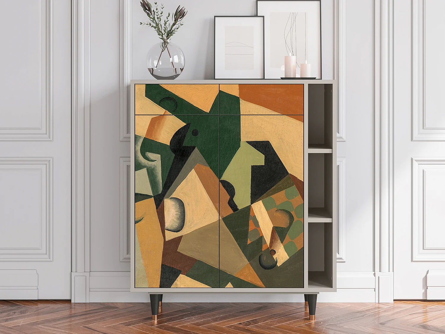 Kredens - 96х110х41 cm - BS6 - Glass and Checkerboard, Piaskowy