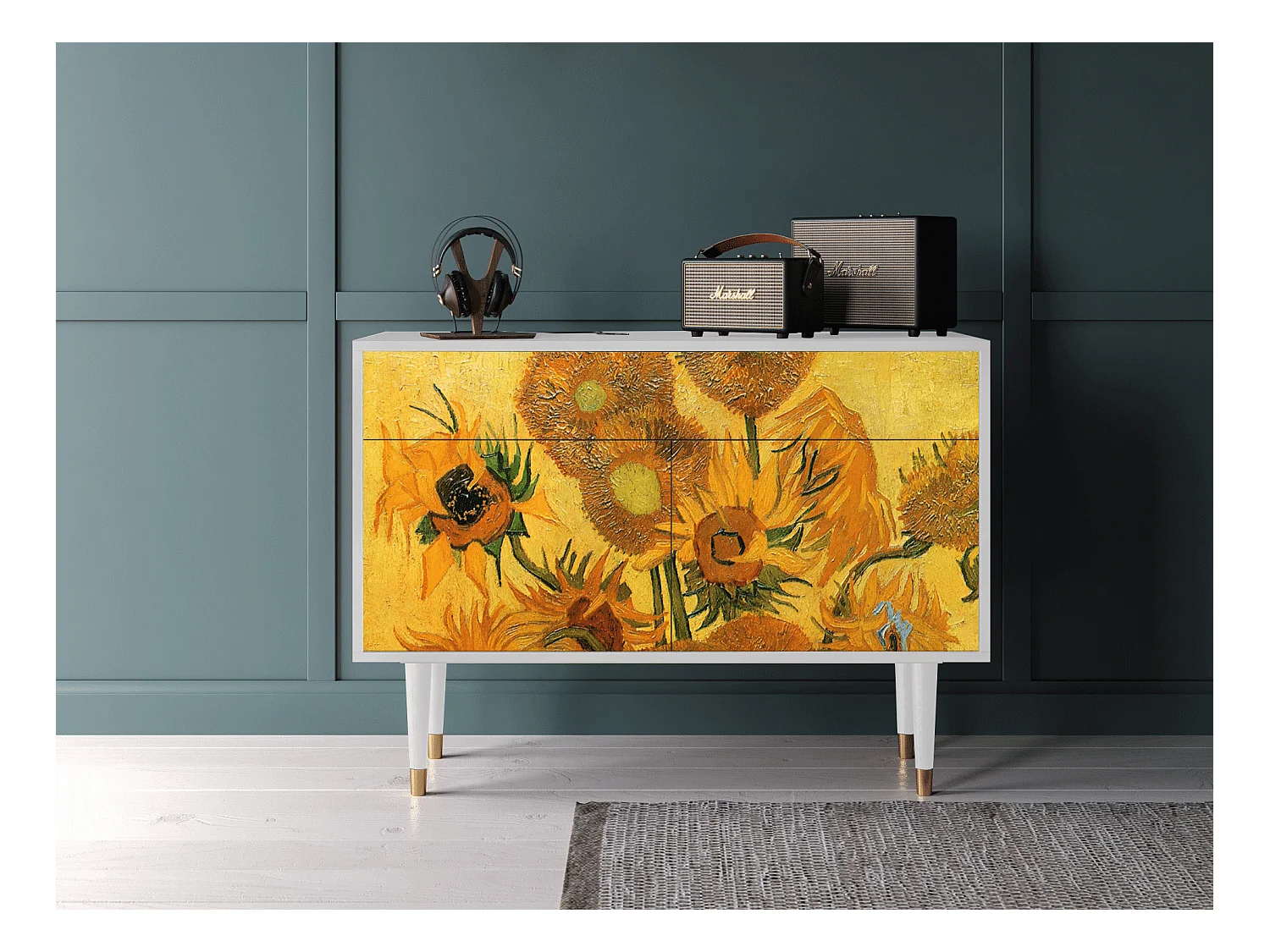 Sideboard - 115x85x48 cm - BS4 - Sunflowers, Weiß