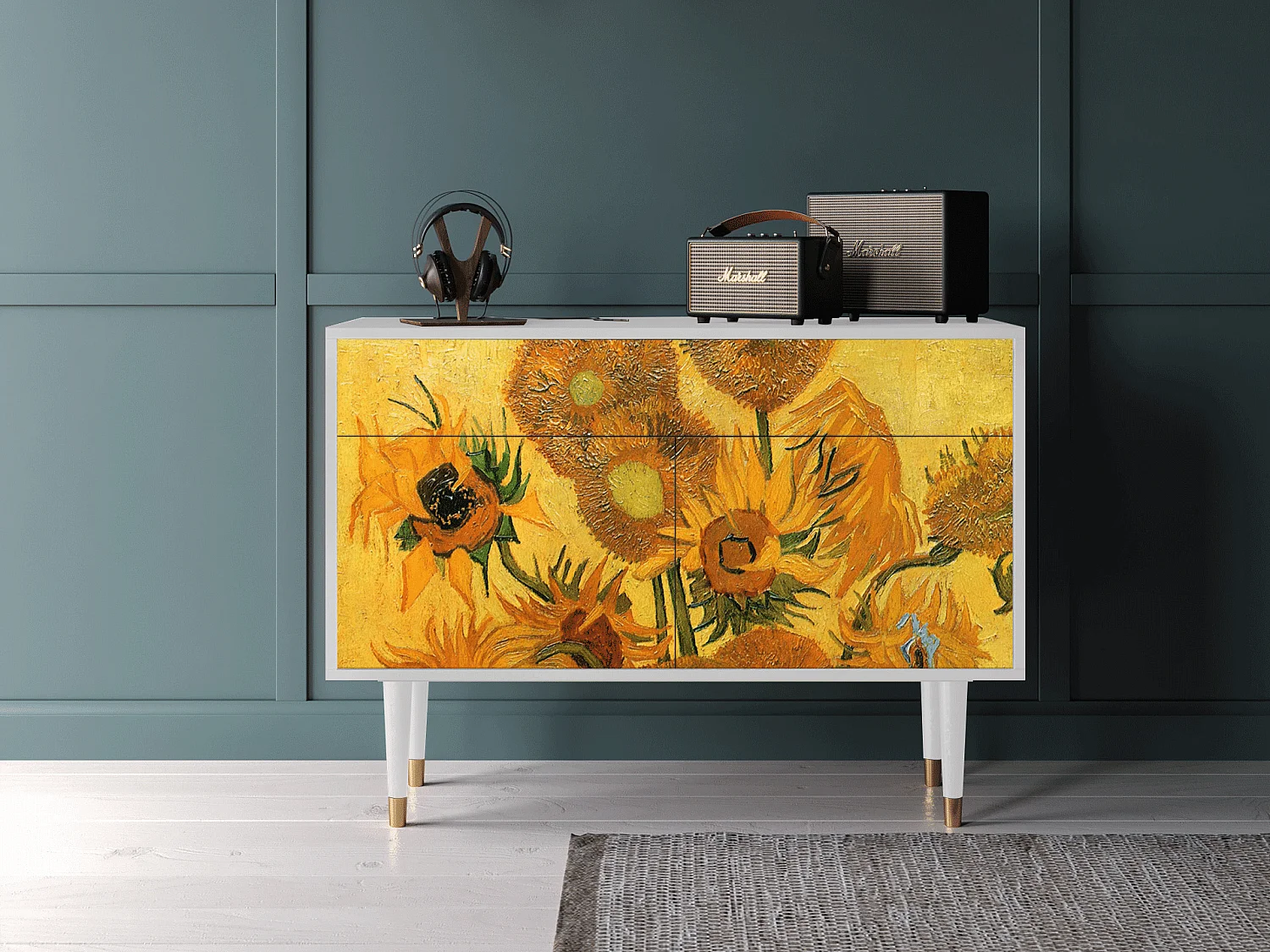 Credenza - 115x85x48 cm - BS4 - Sunflowers, Bianco