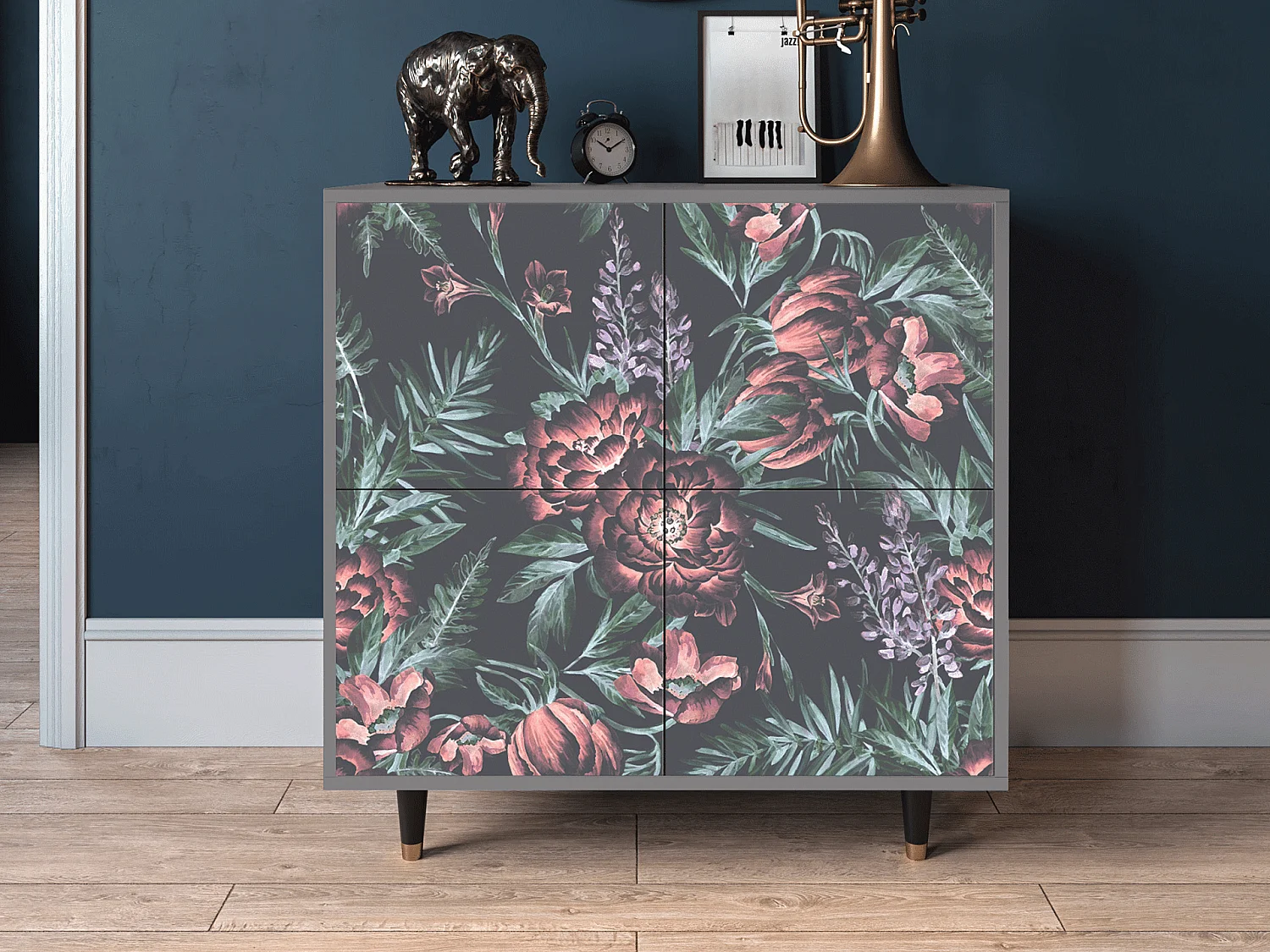 Aparador - 94x96x48 cm - BS3 - Dark Peonies, Cinza