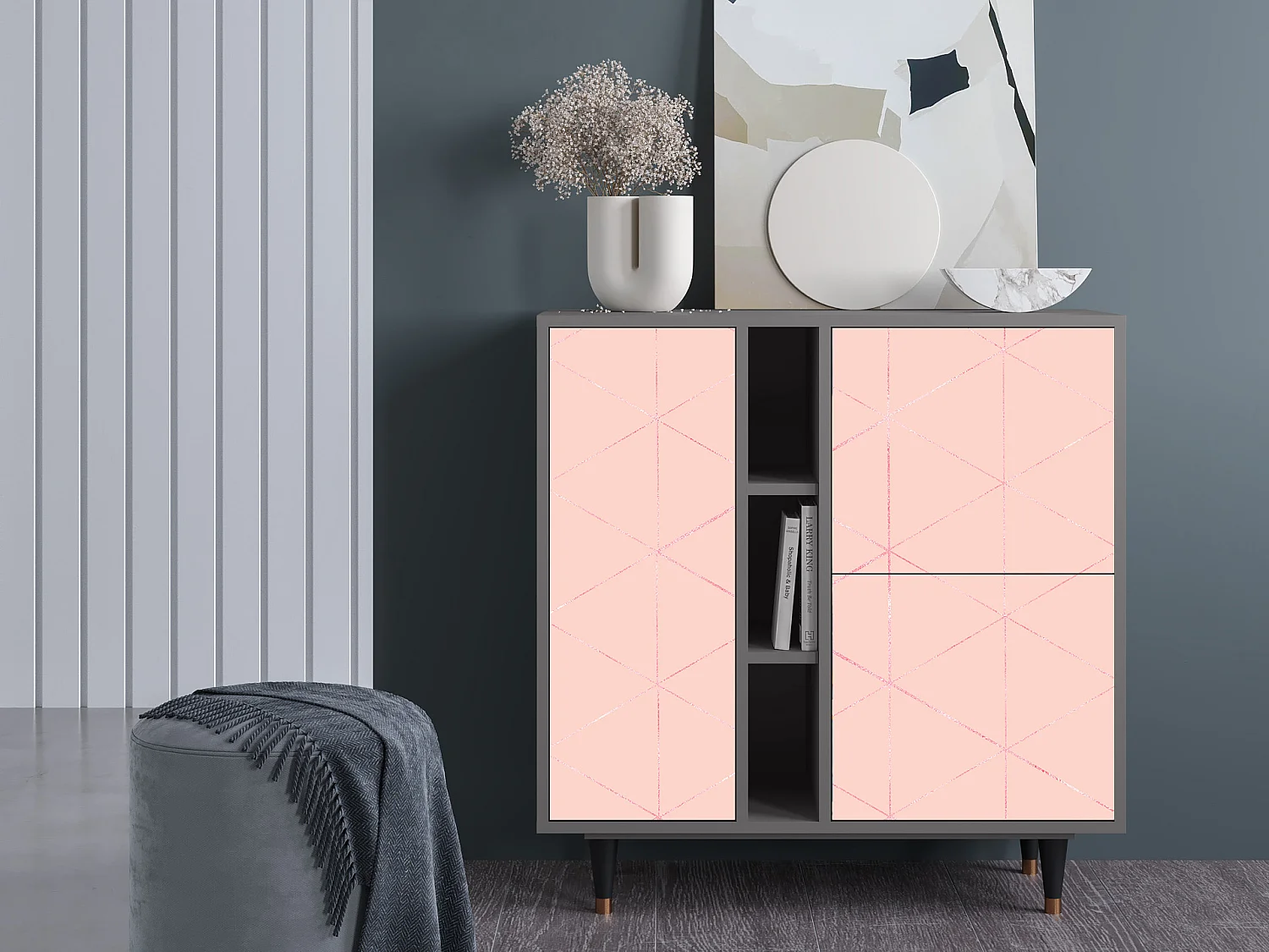 Kredens - 94х96х41 cm - BS5 - Rose Quartz, Szary