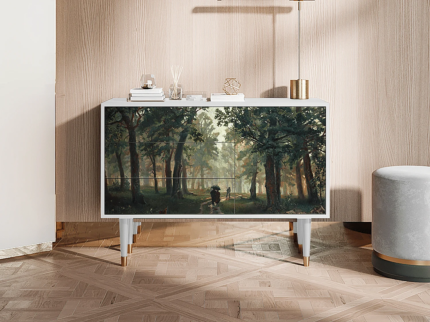 Kredens - 115х84х41 cm - S3 -  Rain in the Oak Forest, Biały