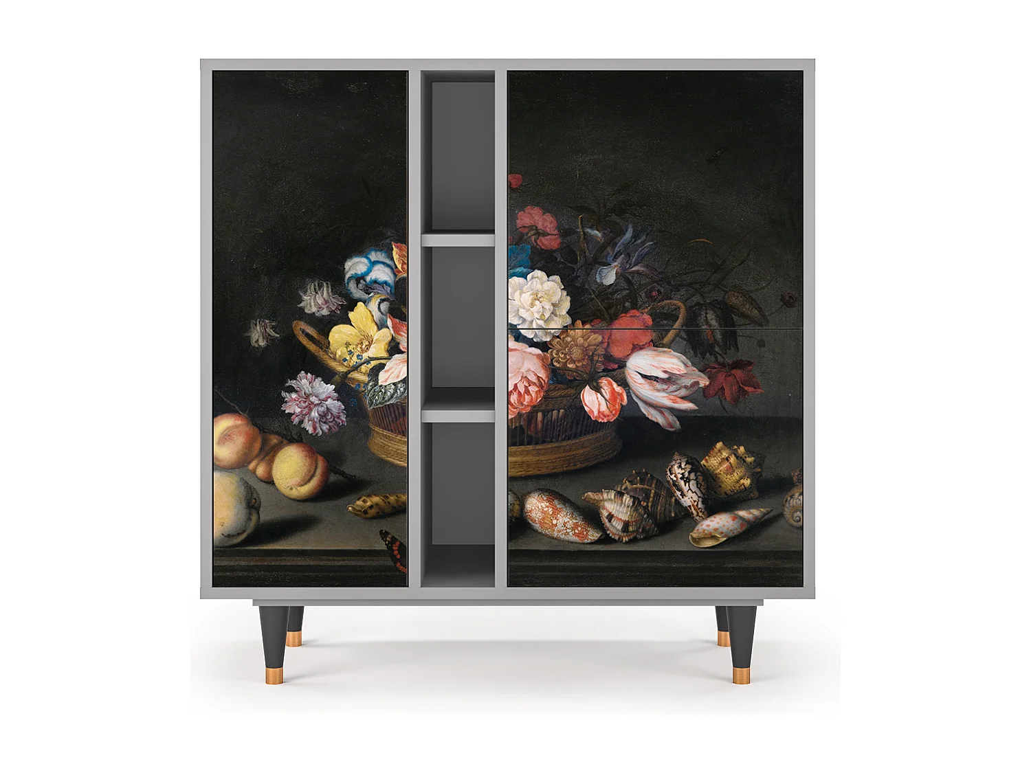 Kredens - 94х96х41 cm - BS5 - Still Life with Flowers, Szary