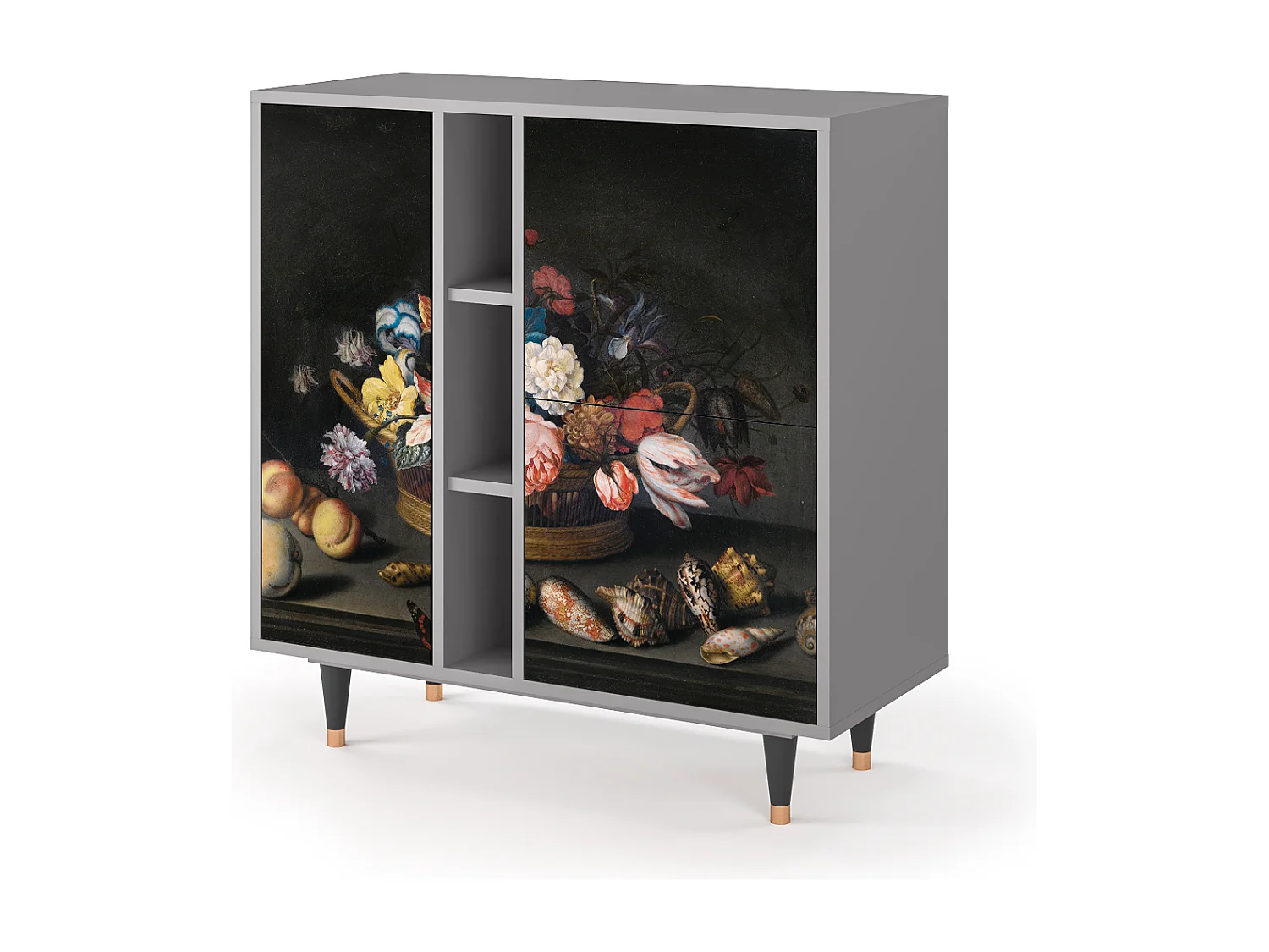 Kredens - 94х96х41 cm - BS5 - Still Life with Flowers, Szary