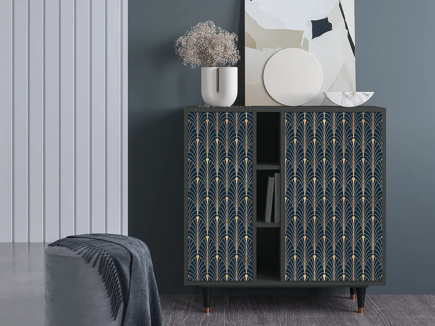 Kredens - 94х96х41 cm - BS5 - Flower of the Nile, Antracyt