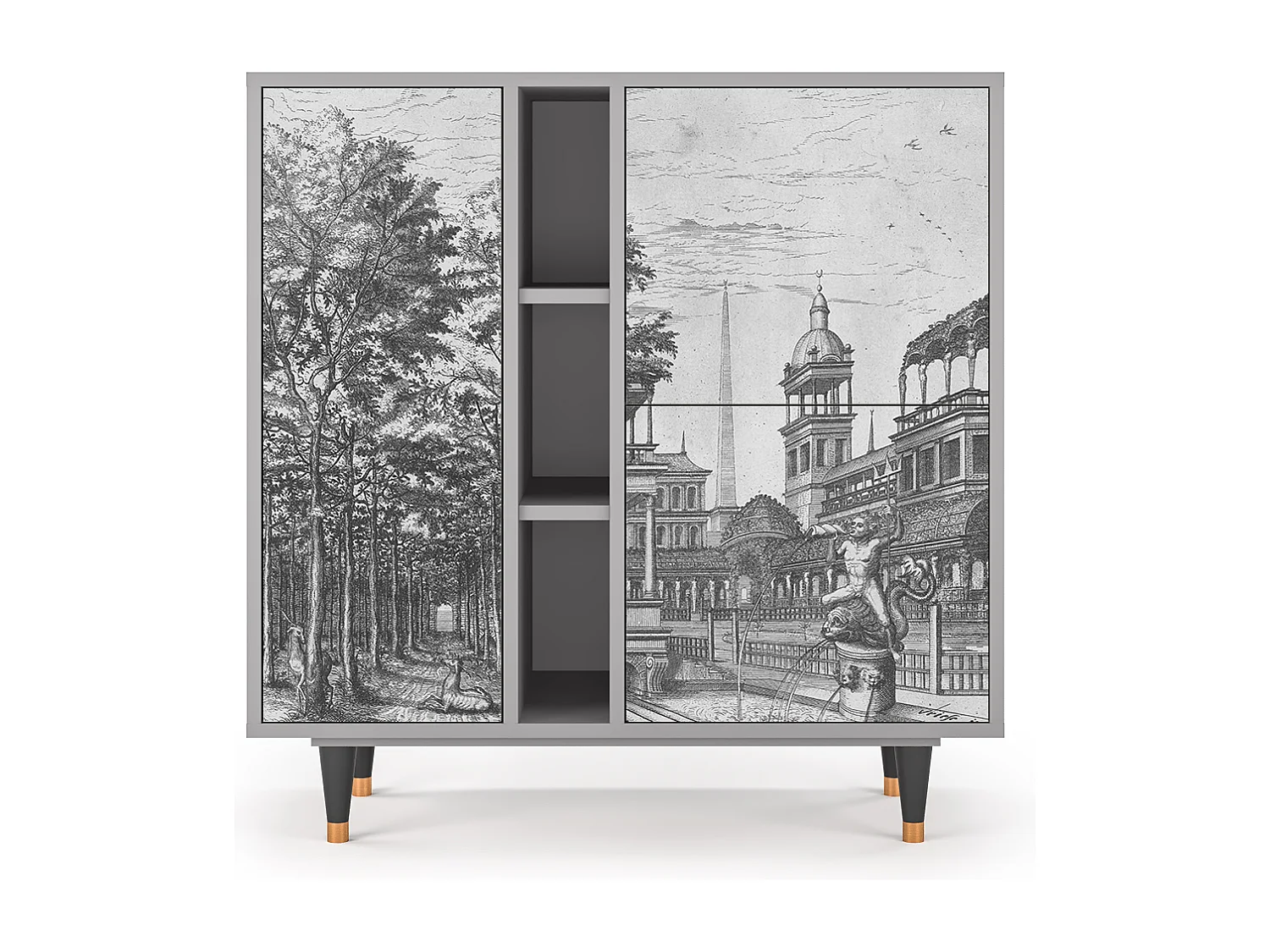 Kredens - 94х96х41 cm - BS5 - View of the Piazza, Szary