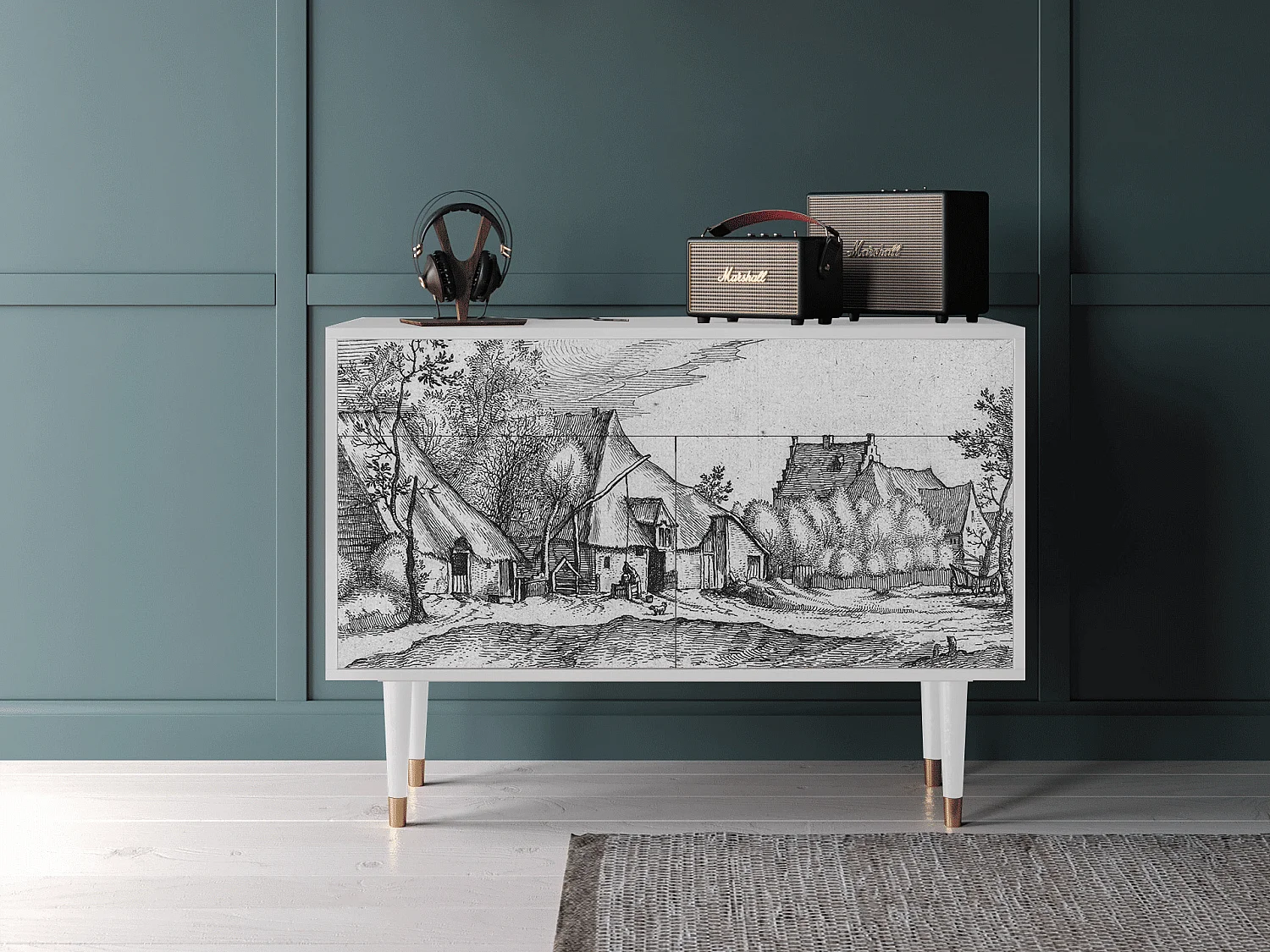 Credenza - 115x85x48 cm - BS4 - Farms in a Village, Bianco