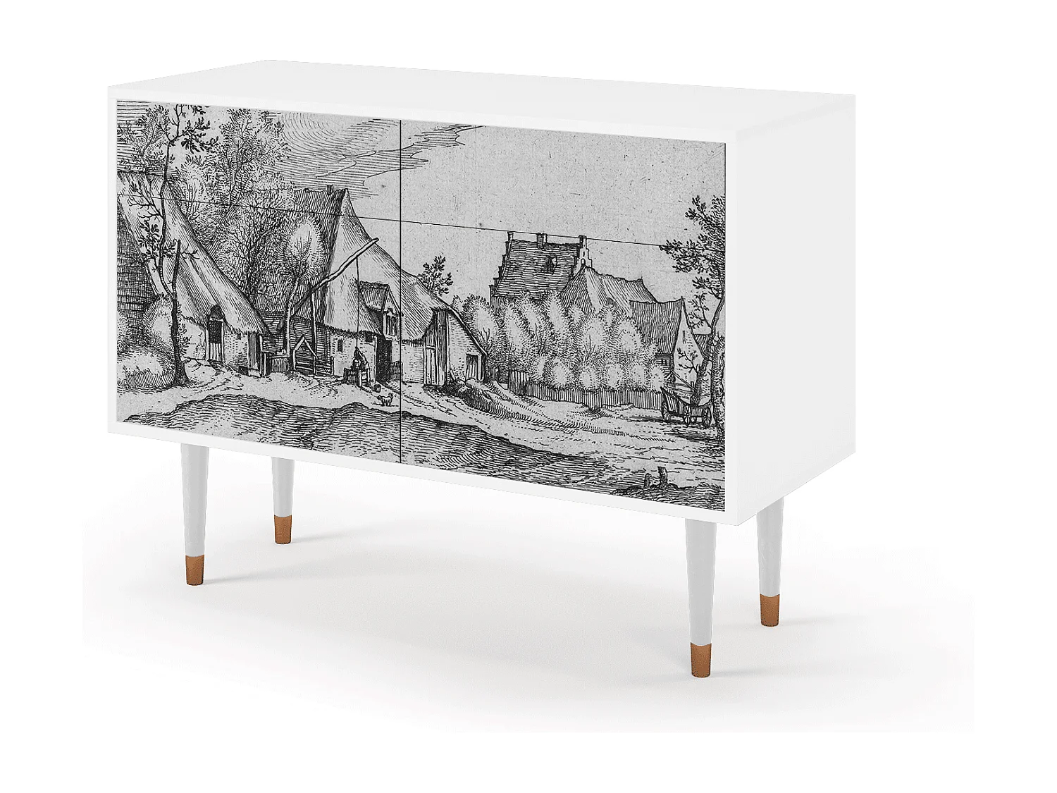 Credenza - 115x85x48 cm - BS4 - Farms in a Village, Bianco
