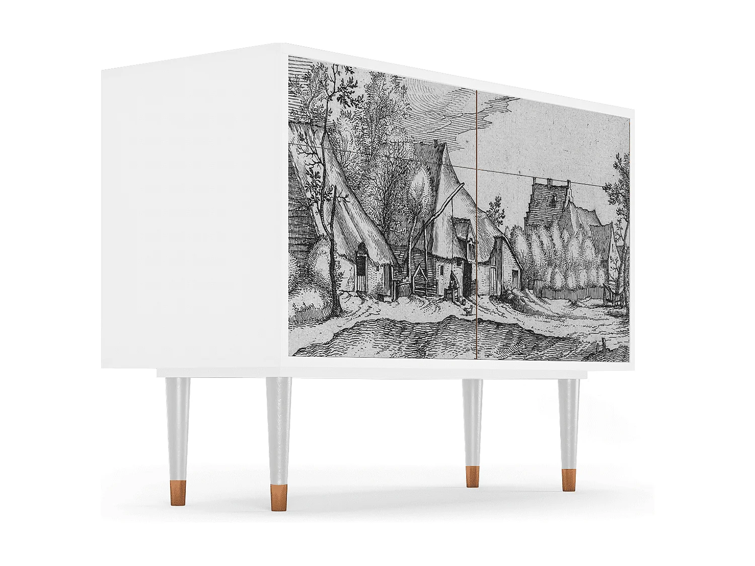 Credenza - 115x85x48 cm - BS4 - Farms in a Village, Bianco