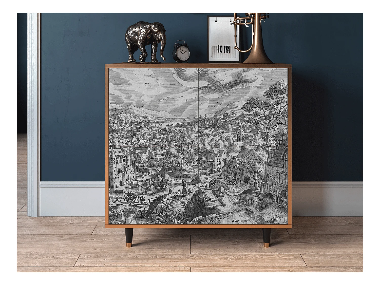 Kredens - 94x96x48 cm - BS3 - Bird Dropping, Orzech