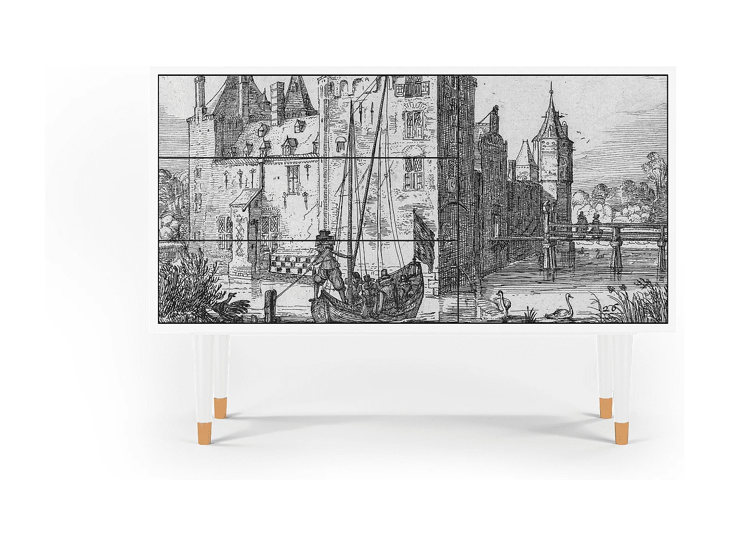 Credenza - 115х84х41 cm - S3 - Castle with Bridge, Bianco