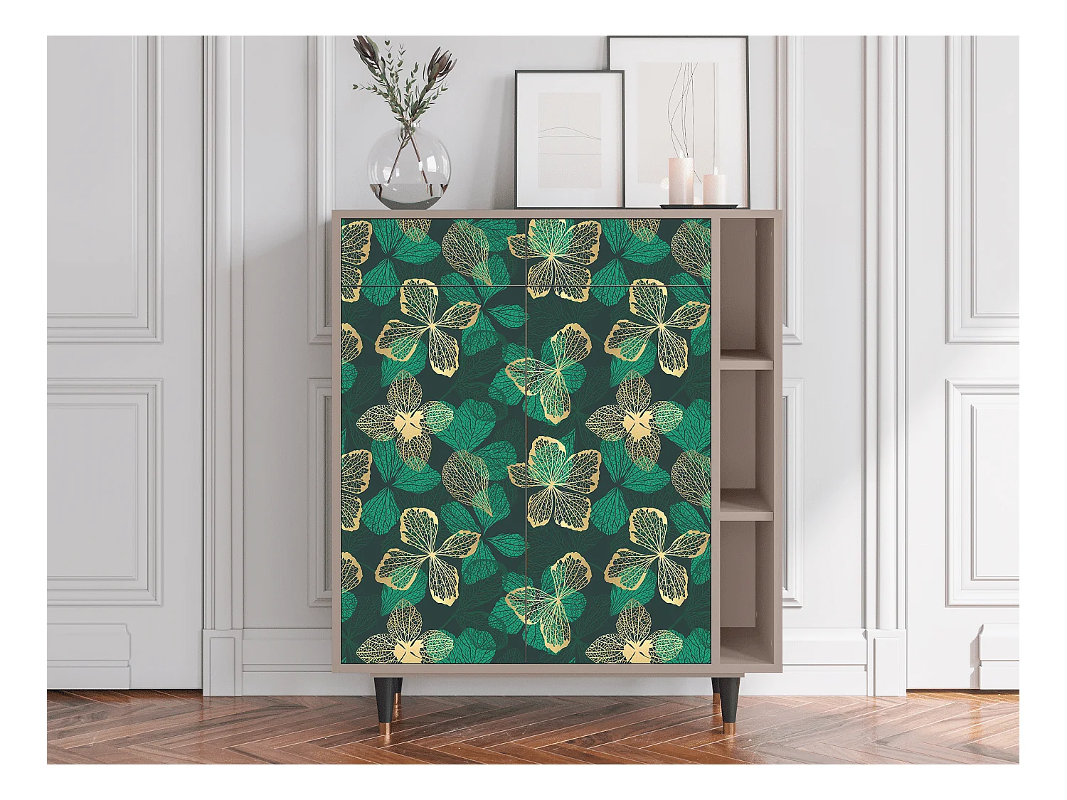 Kredens - 96х110х41 cm - BS6 - Green Flower, Latte