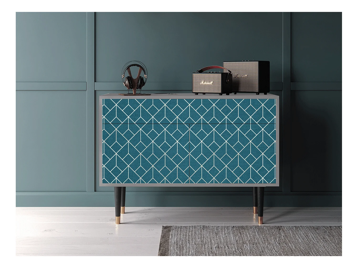 Buffet - 115x85x48 cm - BS4 - Turquoise Geometry, Gris