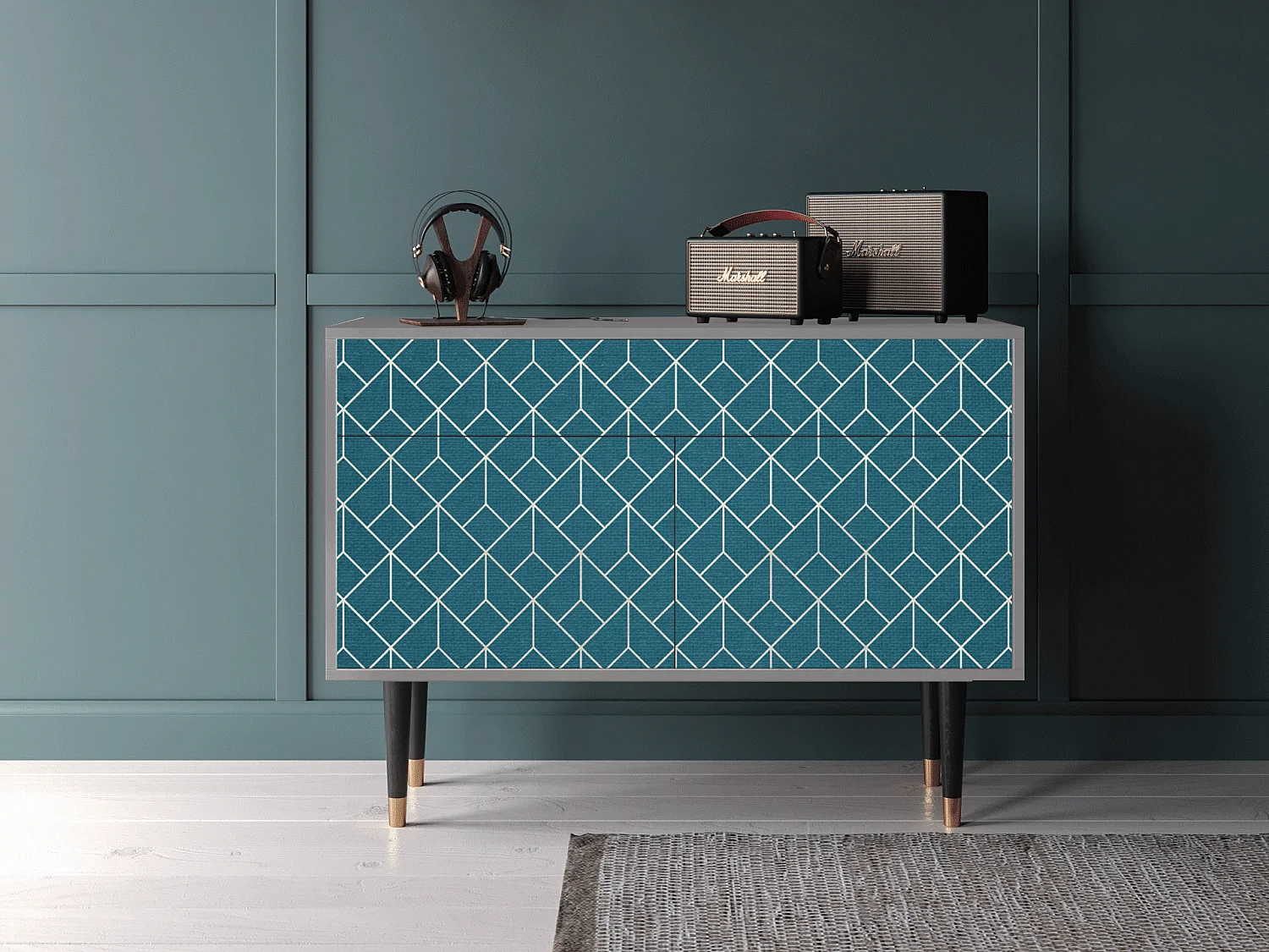 Buffet - 115x85x48 cm - BS4 - Turquoise Geometry, Gris
