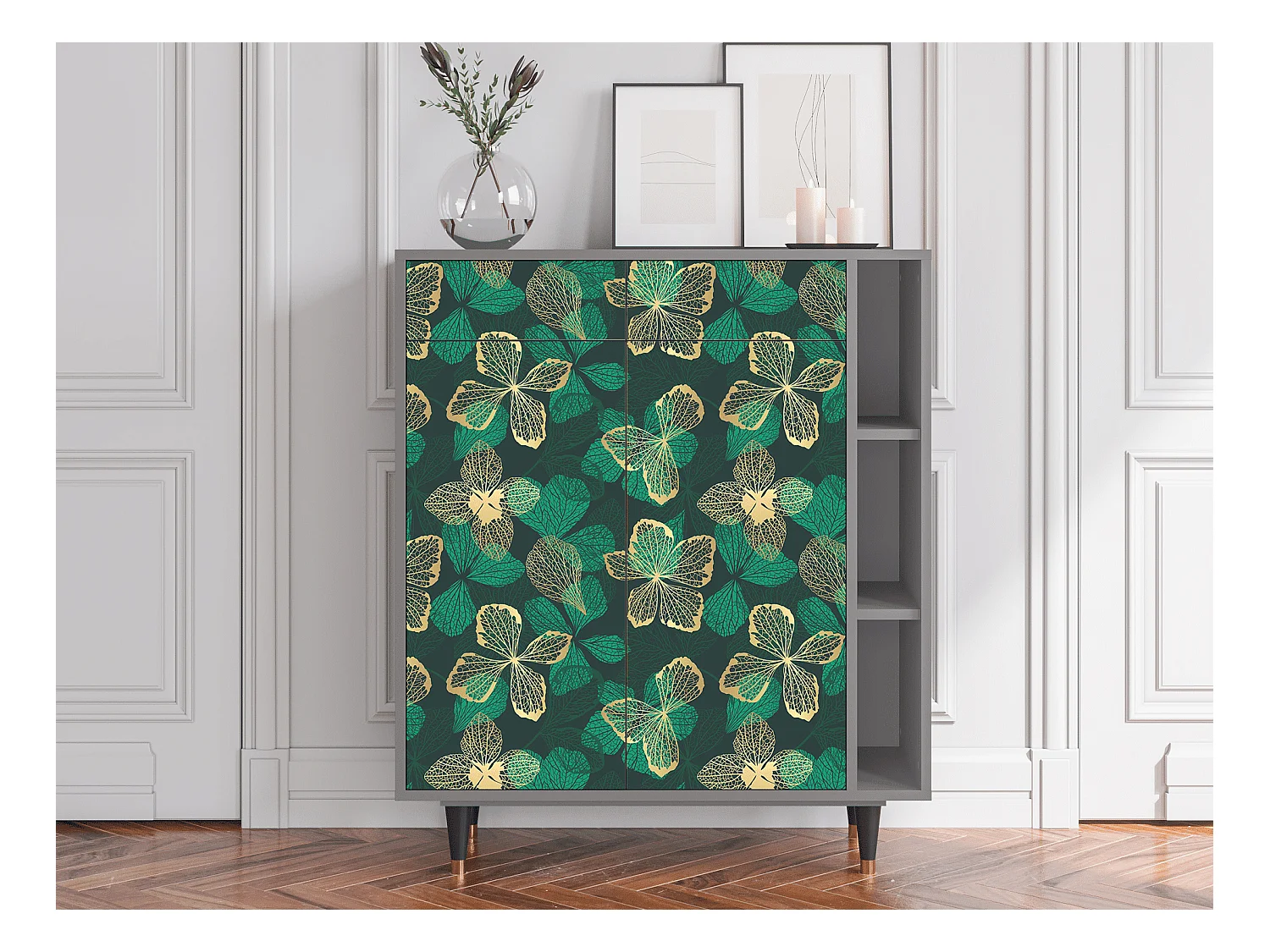 Kredens - 96х110х41 cm - BS6 - Green Flower, Szary