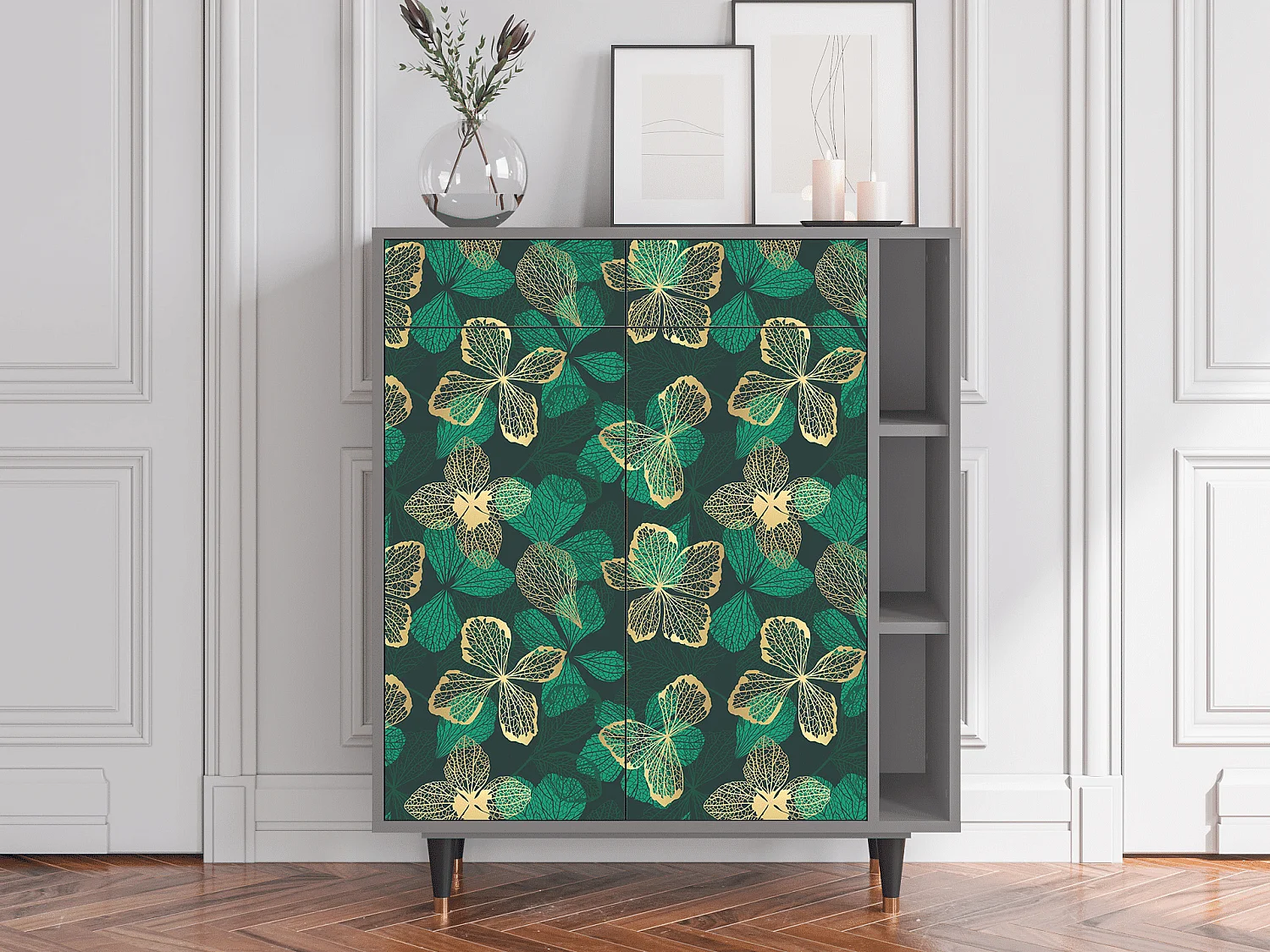 Kredens - 96х110х41 cm - BS6 - Green Flower, Szary