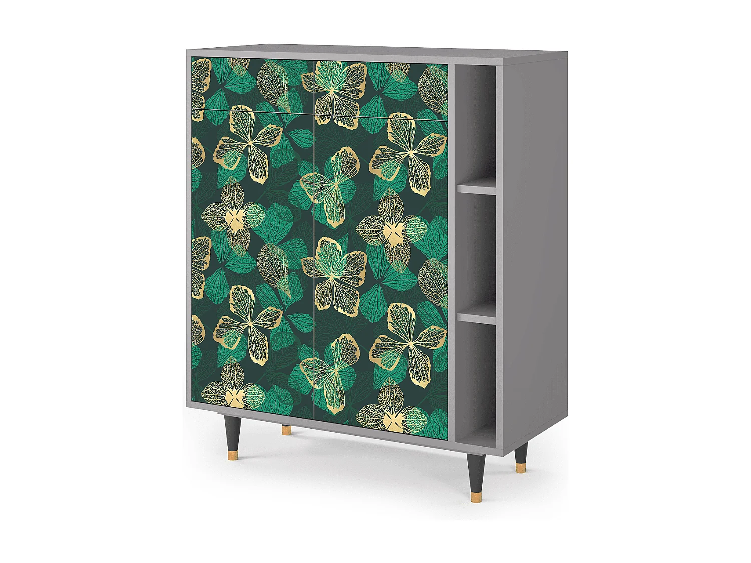 Kredens - 96х110х41 cm - BS6 - Green Flower, Szary