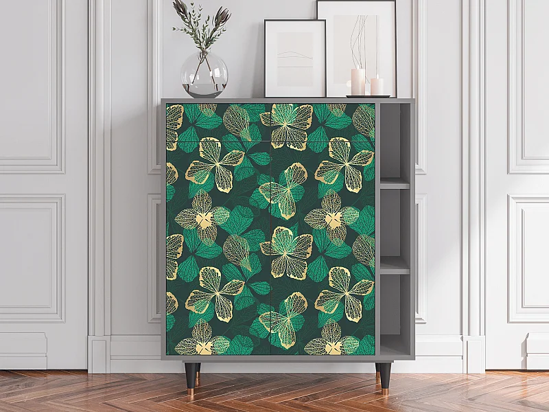 Kredens - 96х110х41 cm - BS6 - Green Flower, Szary