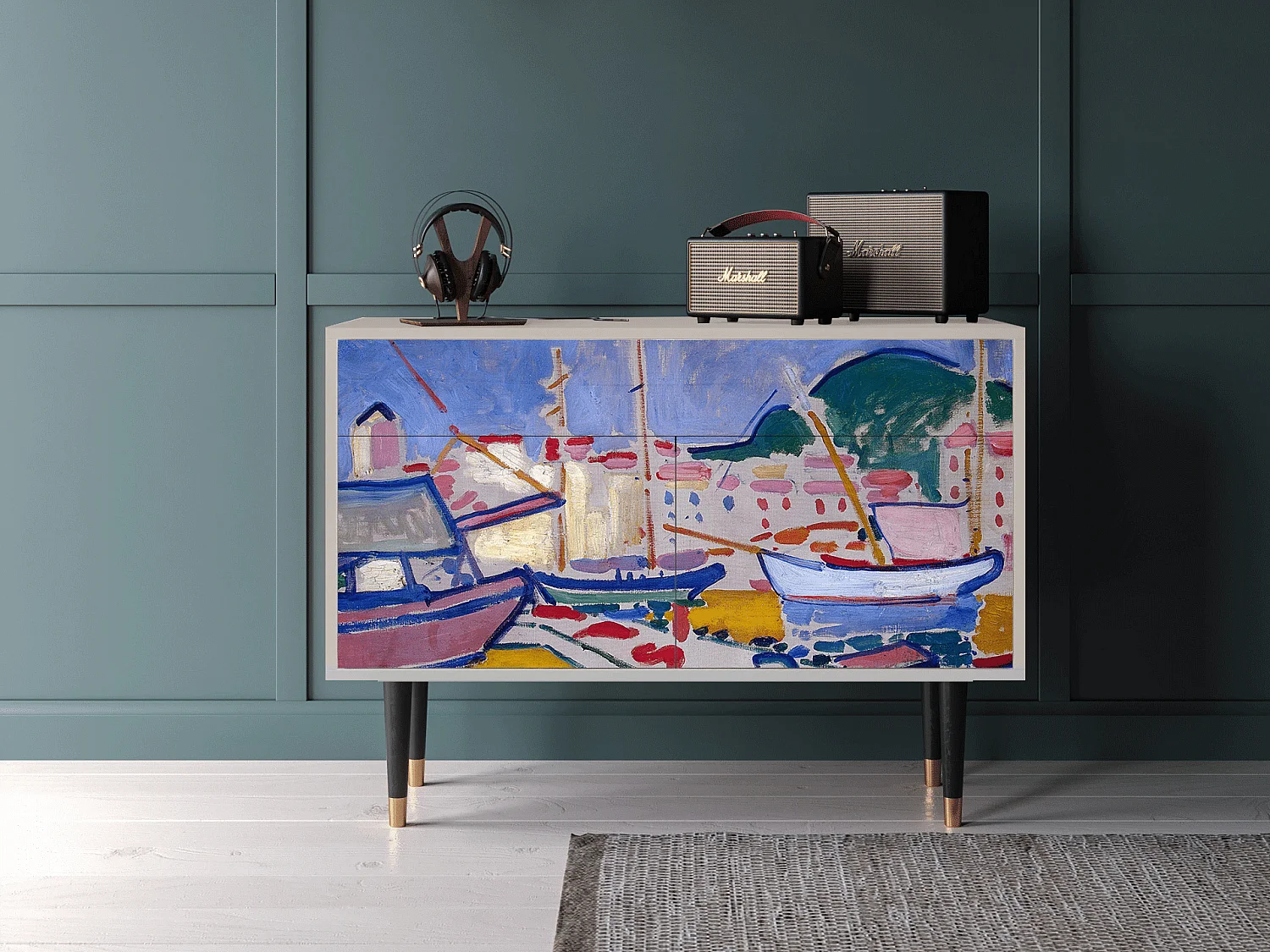 Kredens - 115x85x48 cm - BS4 - The Port of Collioure , Piaskowy