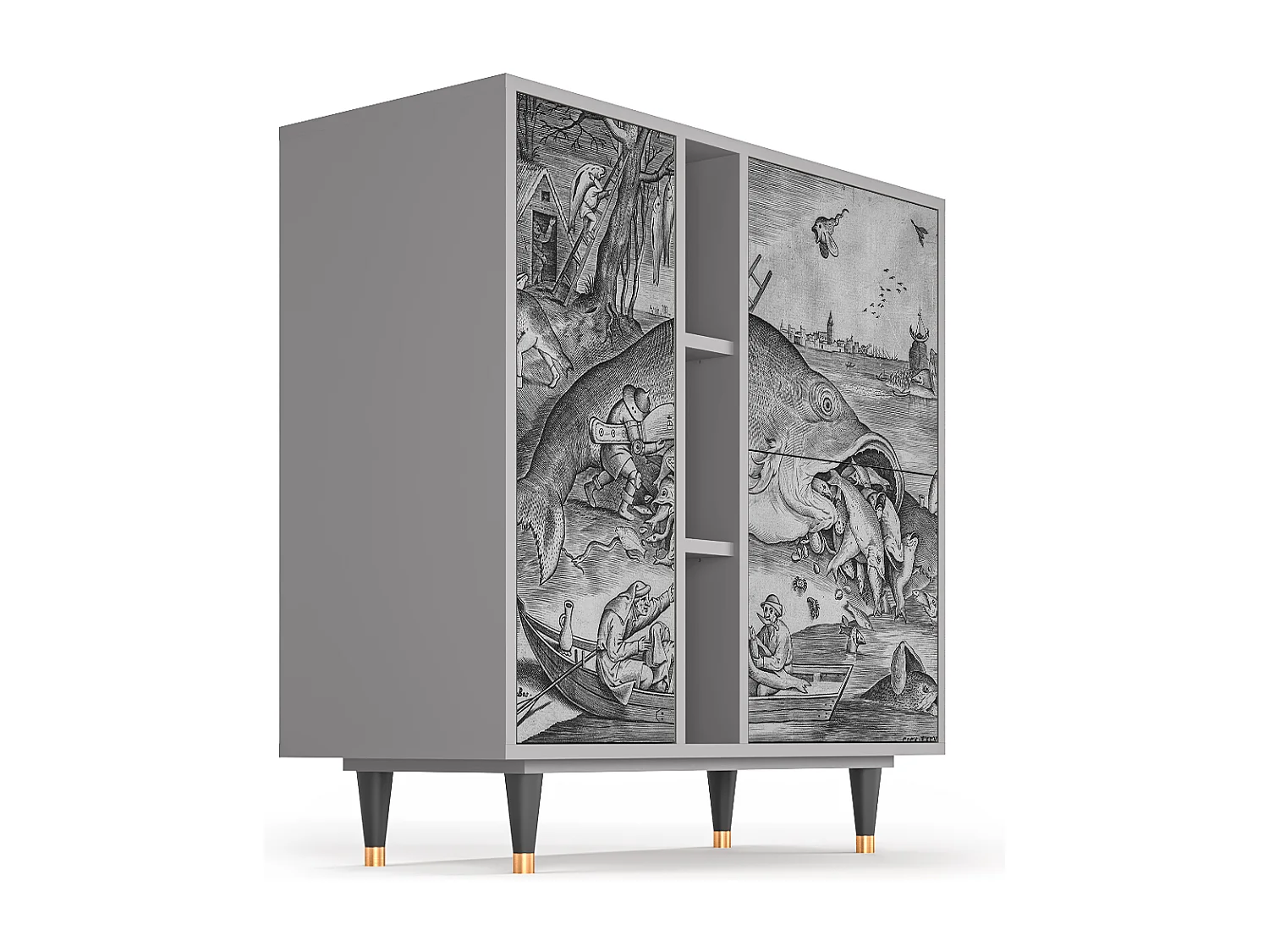 Kredens - 94х96х41 cm - BS5 - Big Fish Eat Little, Szary