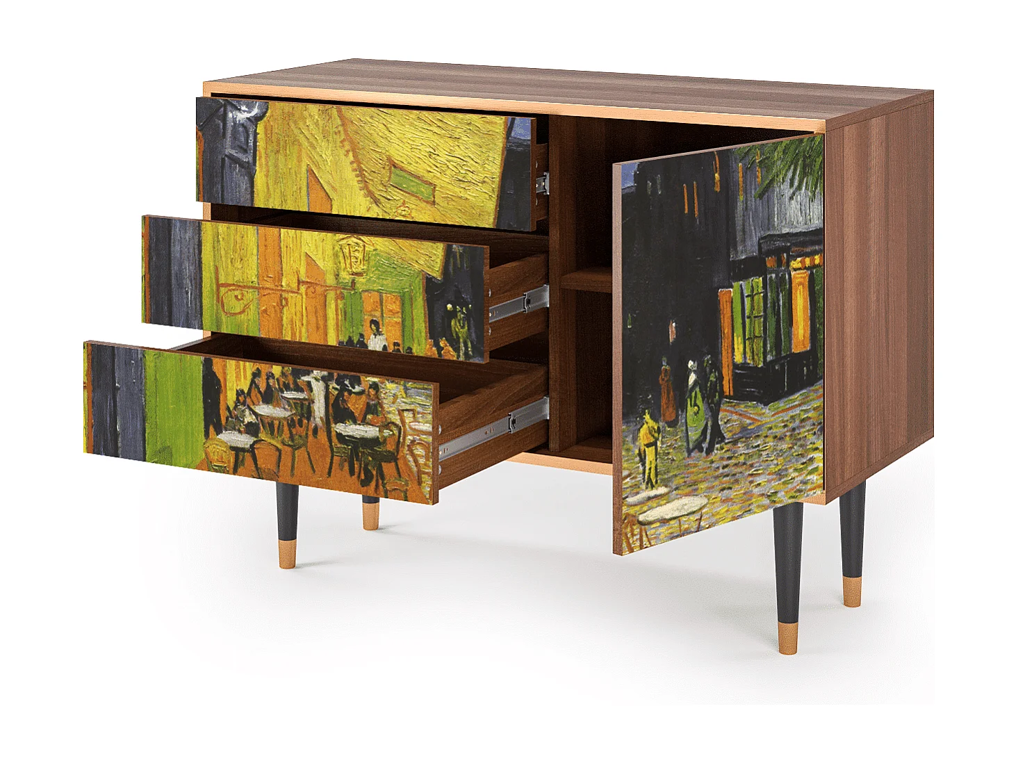 Kredens - 115х84х41 cm - S3 - Café Terrace at Night, Orzech