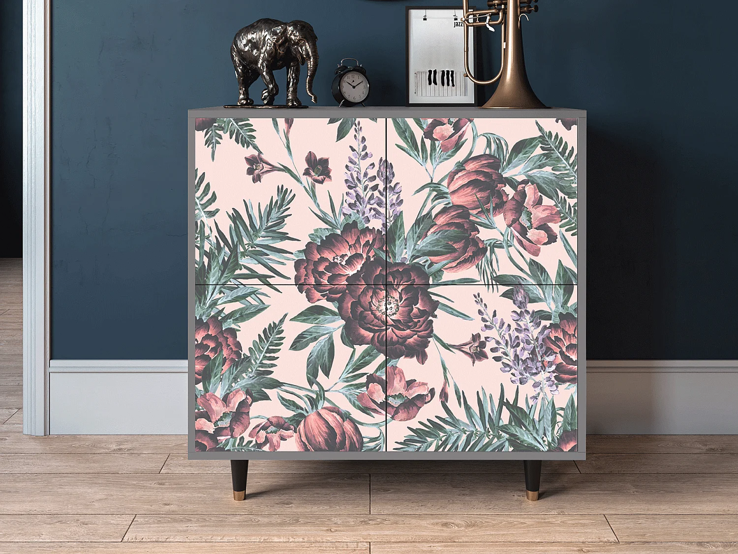 Credenza - 94x96x48 cm - BS3 - Peach Peonies, Grigio
