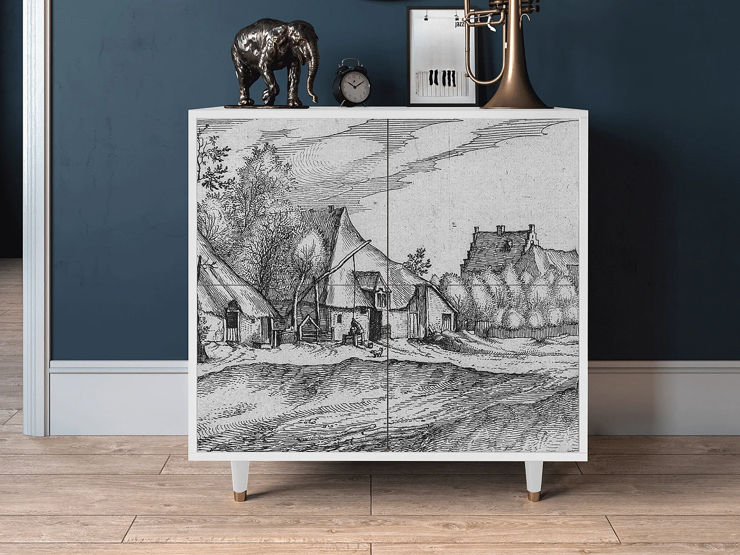 Kredens - 94x96x48 cm - BS3 - Farms in a Village, Biały