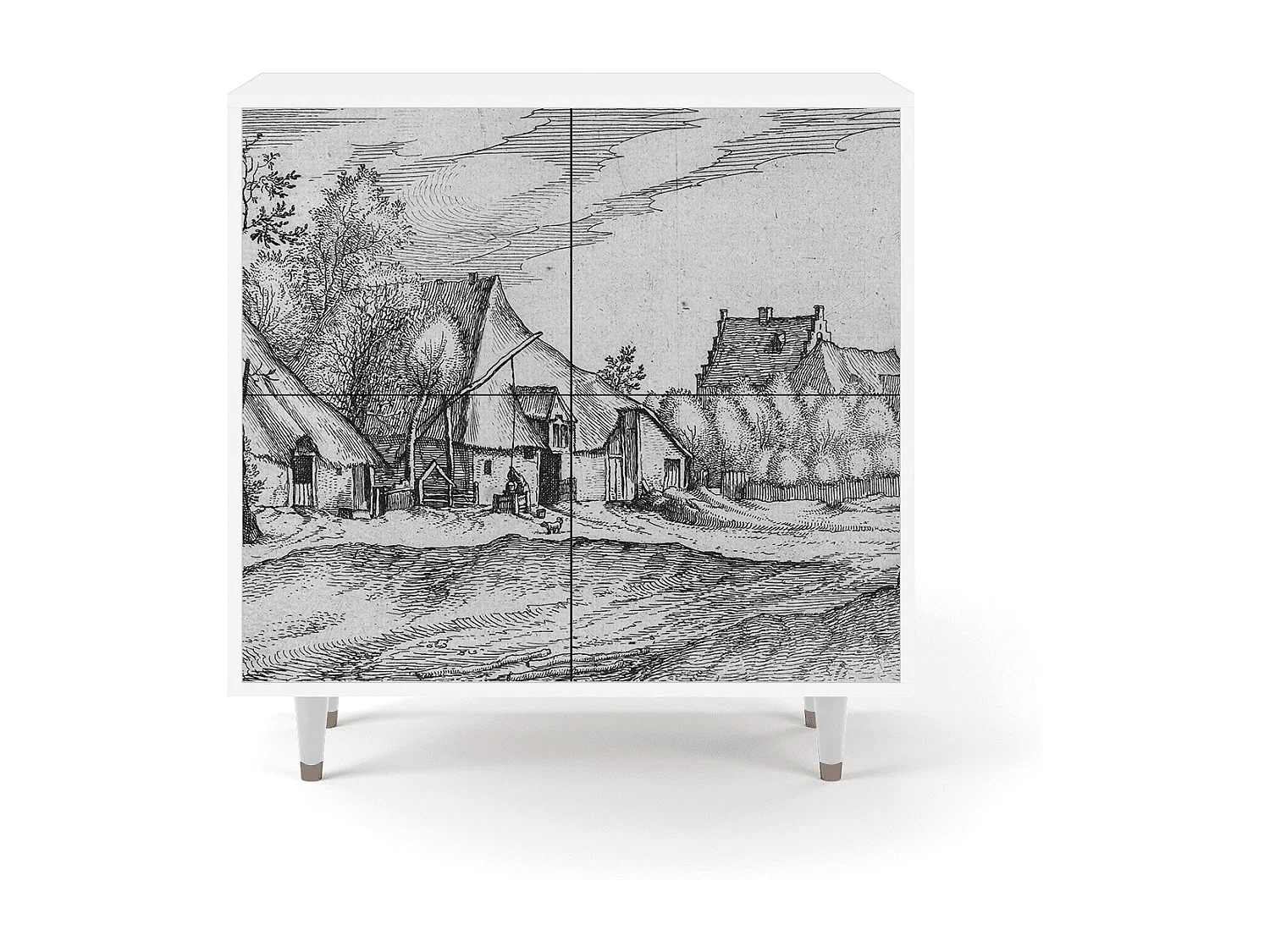 Kredens - 94x96x48 cm - BS3 - Farms in a Village, Biały