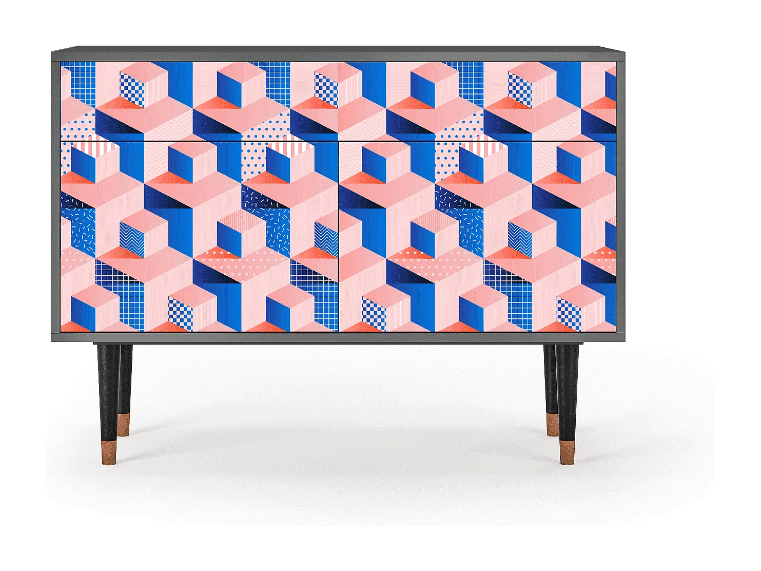 Kredens - 115x85x48 cm - BS4 - Pinky Squares, Antracyt