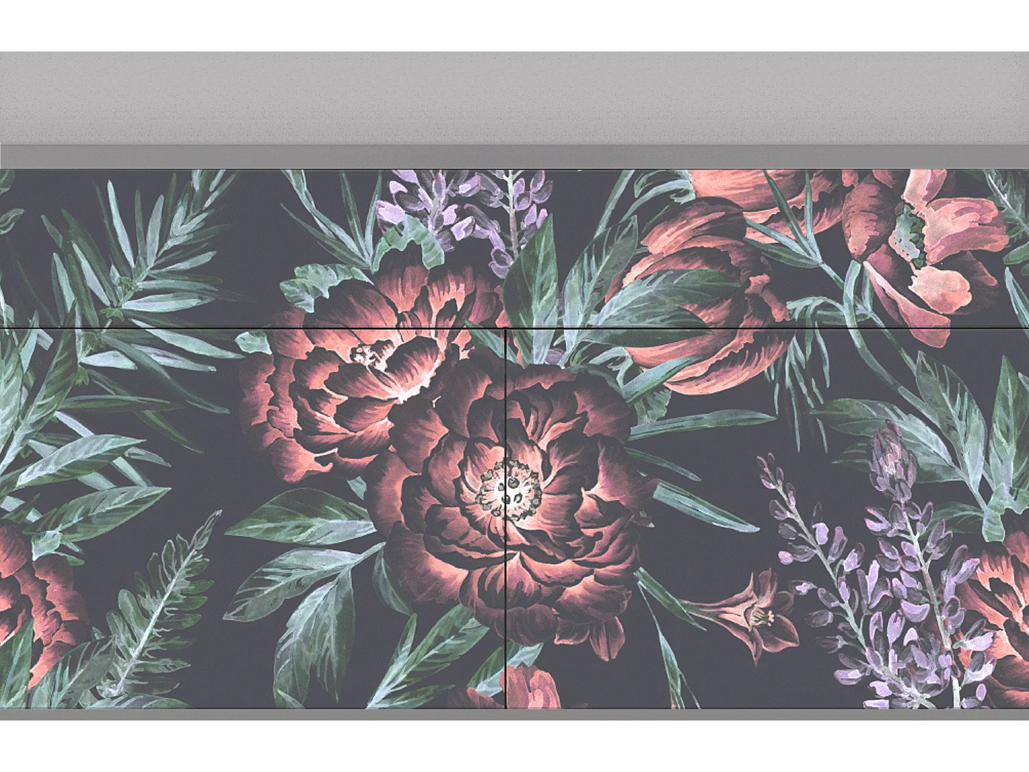 Kredens - 115x85x48 cm - BS4 - Dark Peonies, Szary