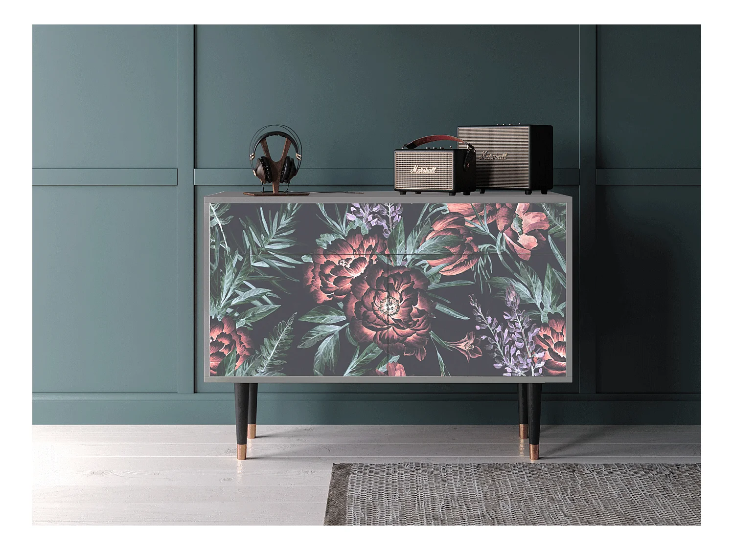 Buffet - 115x85x48 cm - BS4 - Dark Peonies, Gris