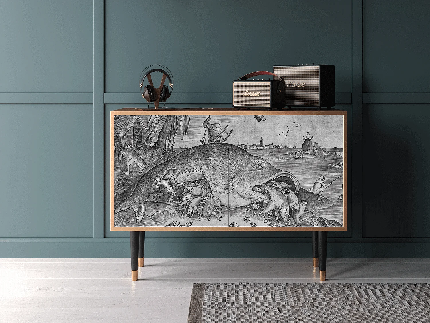 Kredens - 115x85x48 cm - BS4 - Big Fish Eat Little, Orzech